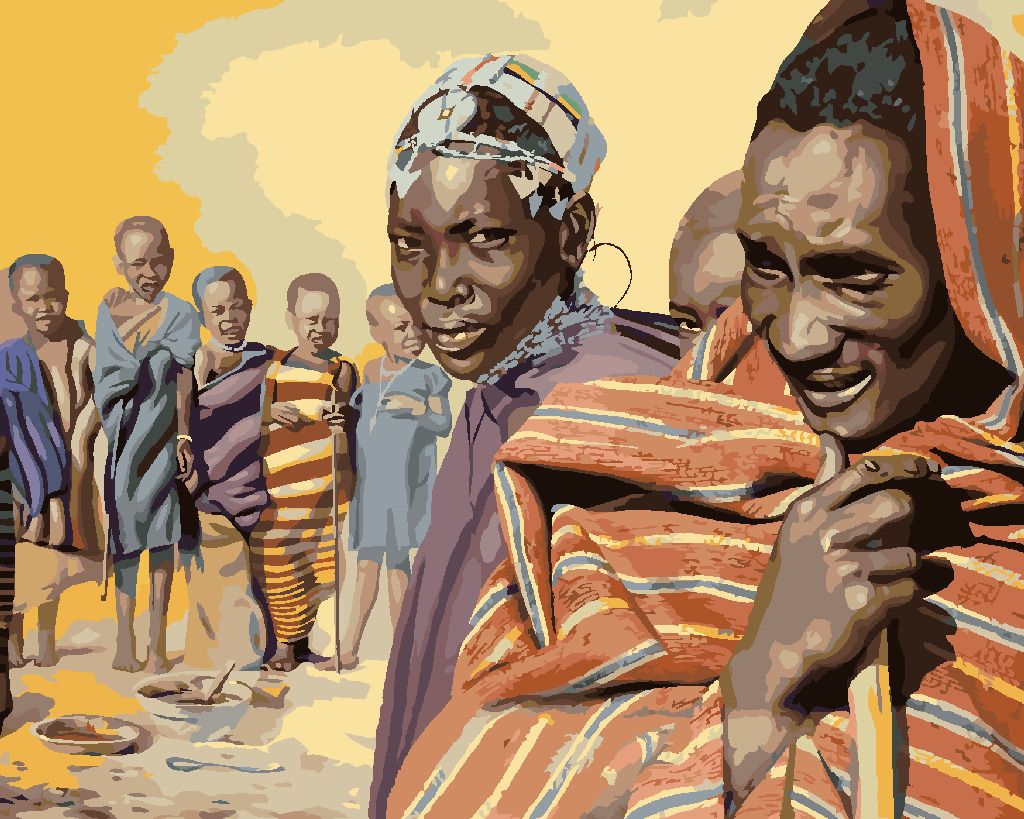 zuty Malování podle čísel - AFRIKA DOMORODCI (D. RUSTY RUST) - Rozměr: 40x50 cm, Rámování: Varianta: bez rámu a bez vypnutí plátna - obrázek 3