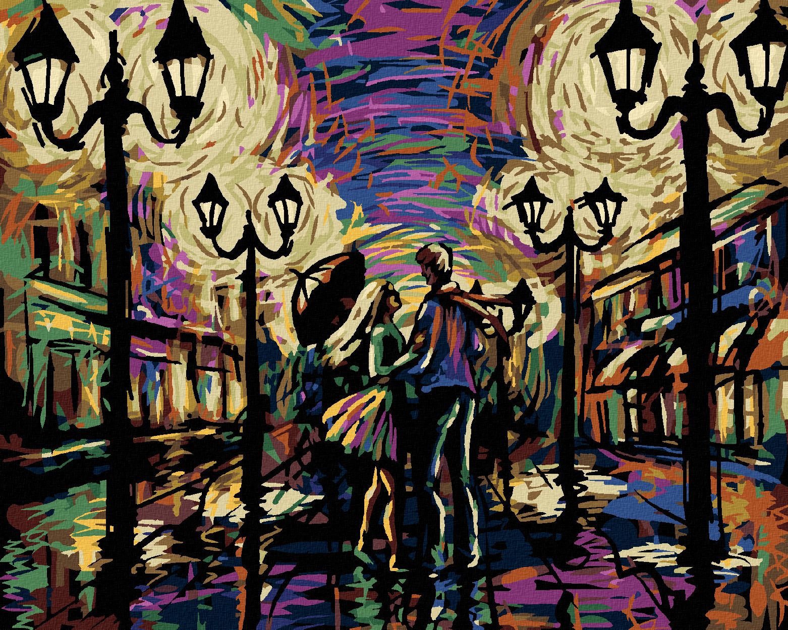 zuty Malování podle čísel - ZAMILOVANÝ PÁR POD DEŠTNÍKEM - Rozměr: 40x50 cm, Rámování: Varianta: bez rámu a bez vypnutí plátna - obrázek 1