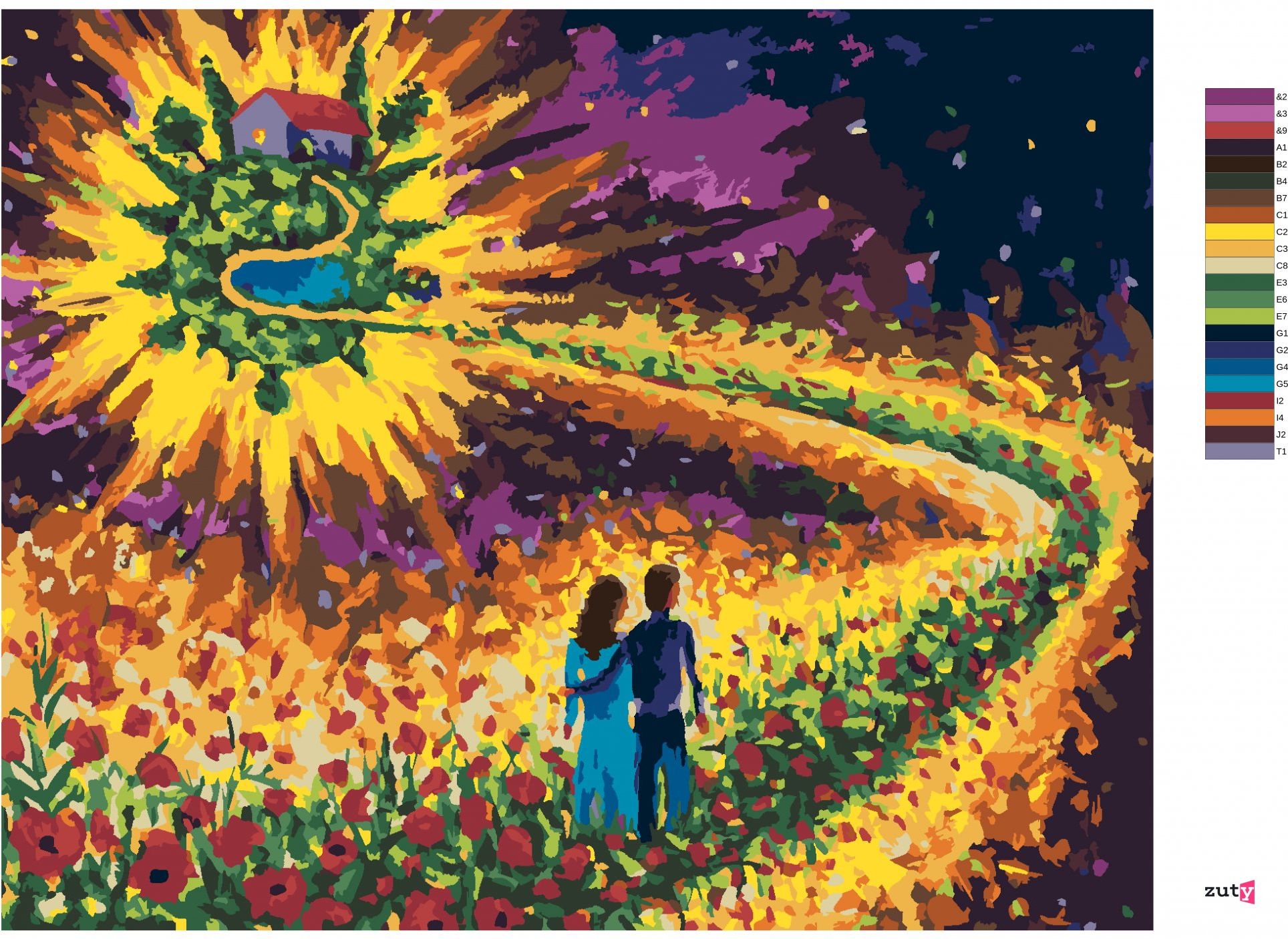 zuty Malování podle čísel - ZAMILOVANÝ PÁR NA KVĚTINOVÉ CESTĚ - Rozměr: 40x50 cm, Rámování: Varianta: bez rámu a bez vypnutí plátna - obrázek 8