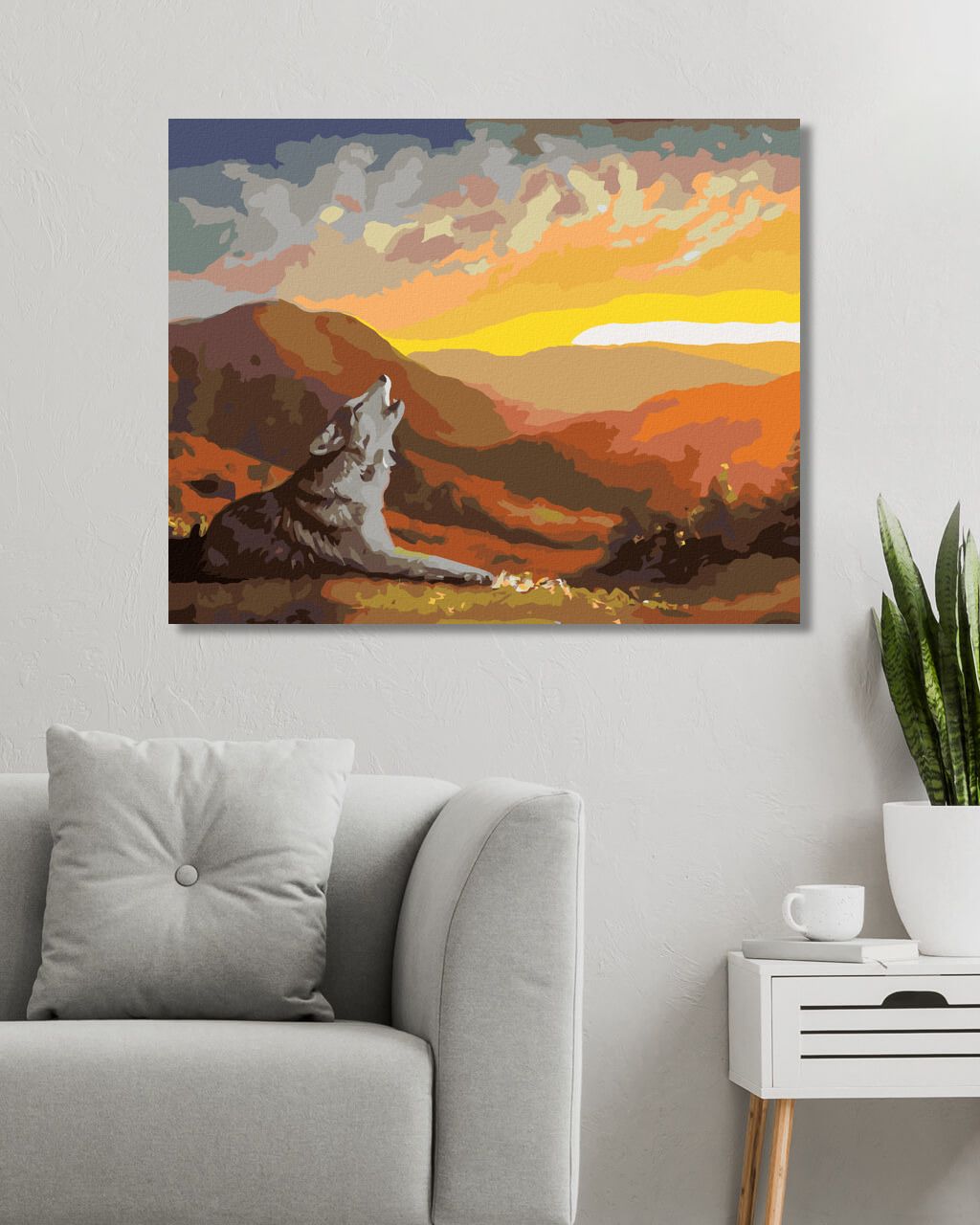 zuty Malování podle čísel - VYJÍCÍ VLK, ZÁPAD SLUNCE A HORY (D. RUSTY RUST) - Rozměr: 40x50 cm, Rámování: Varianta: bez rámu a bez vypnutí plátna - obrázek 4