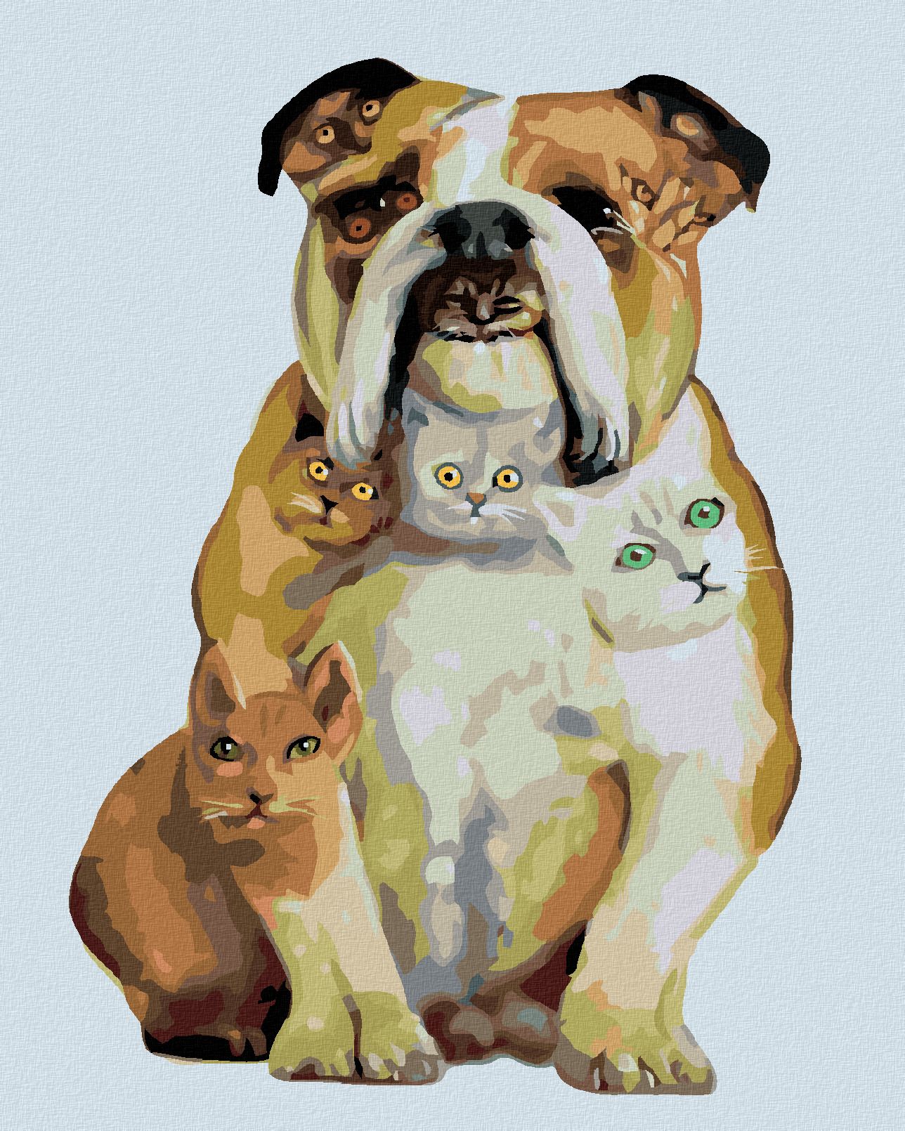 zuty Malování podle čísel - ANGLICKÝ BULDOK A KOČKY (D. RUSTY RUST) - Rozměr: 40x50 cm, Rámování: Varianta: bez rámu a bez vypnutí plátna - obrázek 1