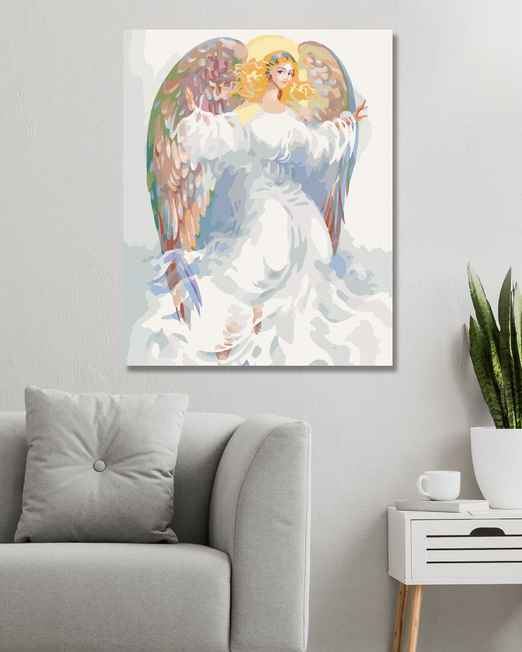zuty Malování podle čísel - ANDĚL S BAREVNÝMI KŘÍDLY - Rozměr: 40x50 cm, Rámování: Varianta: vypnuté plátno na rám - obrázek 3
