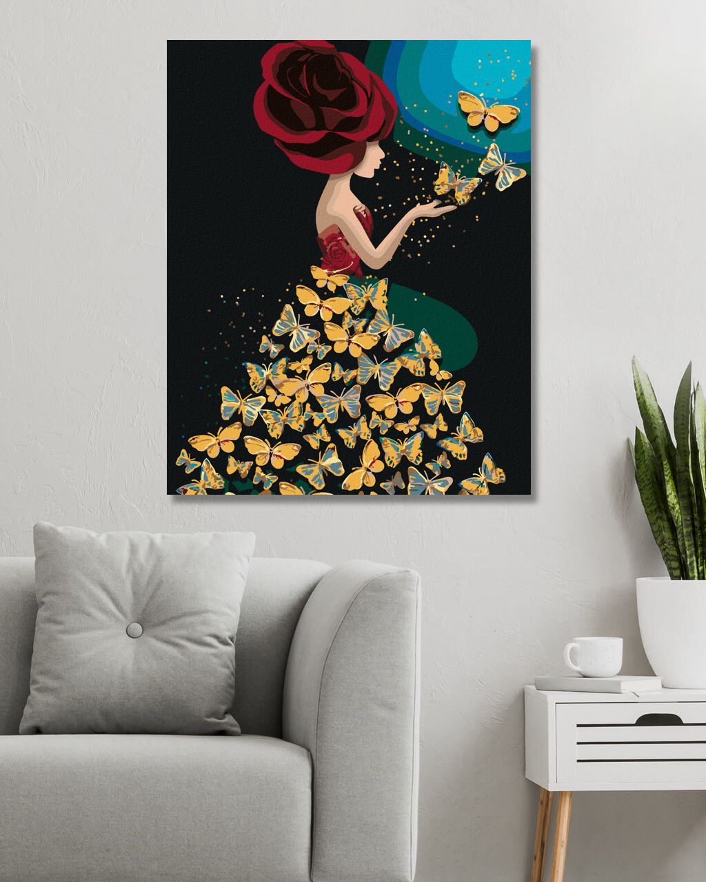 zuty Malování podle čísel - ŽENA A MOTÝLKOVÉ ŠATY - Rozměr: 40x50 cm, Rámování: Varianta: bez rámu a bez vypnutí plátna - obrázek 7