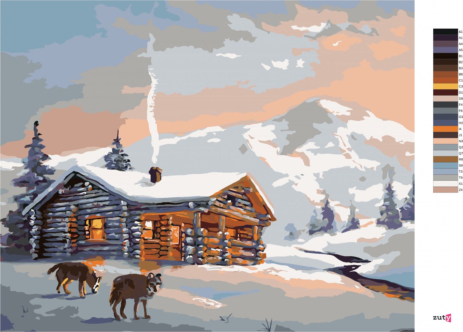 zuty Malování podle čísel - VLCI A CHATA V ZIMĚ (D. RUSTY RUST) - Rozměr: 40x50 cm, Rámování: Varianta: bez rámu a bez vypnutí plátna - obrázek 8