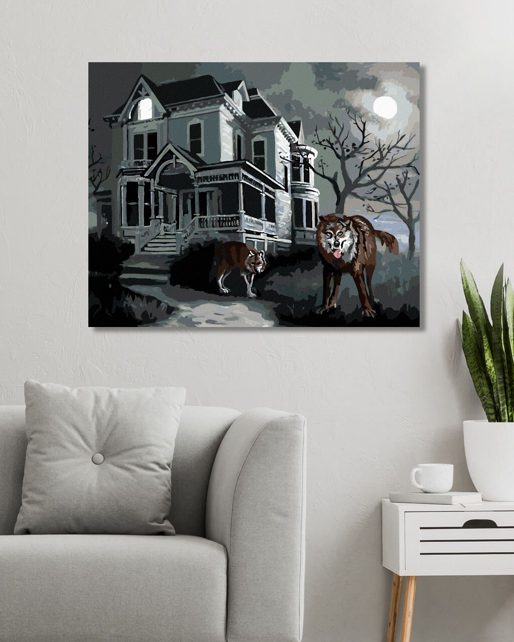 zuty Malování podle čísel - VLK A STRAŠIDELNÝ DŮM ZA ÚPLŇKU (D. RUSTY RUST) - Rozměr: 40x50 cm, Rámování: Varianta: bez rámu a bez vypnutí plátna - obrázek 9