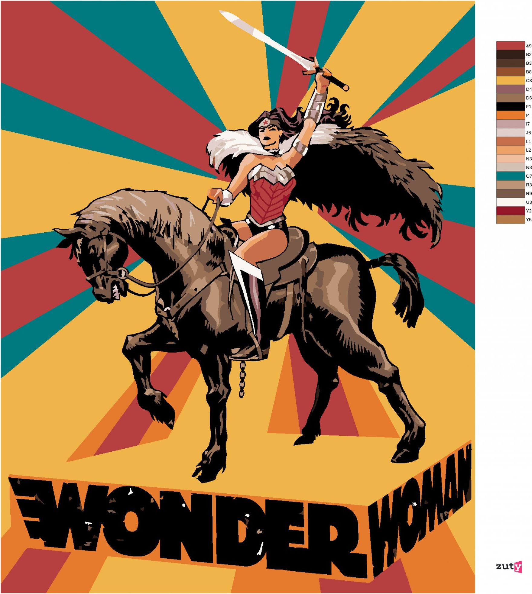zuty Malování podle čísel - WONDER WOMAN NA KONI PLAKÁT - Rozměr: 40x50 cm, Rámování: Varianta: vypnuté plátno na rám - obrázek 3