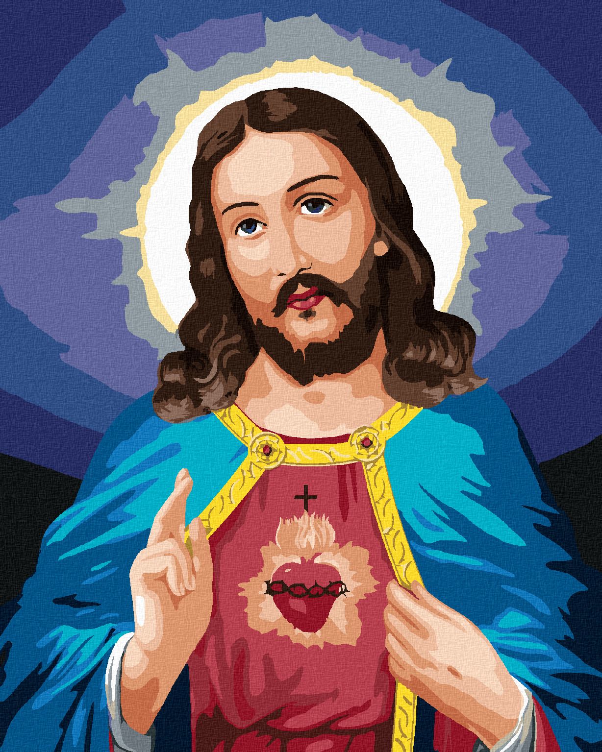 zuty Malování podle čísel - JEŽÍŠ KRISTUS A JEHO NEJSVĚTĚJŠÍ SRDCE - Rozměr: 40x50 cm, Rámování: Varianta: bez rámu a bez vypnutí plátna - obrázek 1