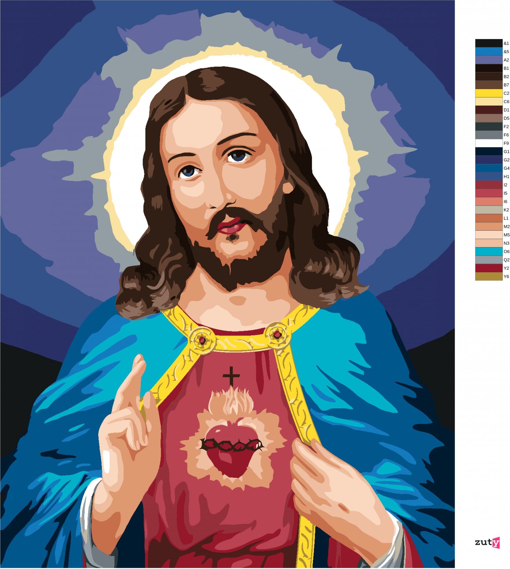 zuty Malování podle čísel - JEŽÍŠ KRISTUS A JEHO NEJSVĚTĚJŠÍ SRDCE - Rozměr: 40x50 cm, Rámování: Varianta: bez rámu a bez vypnutí plátna - obrázek 9