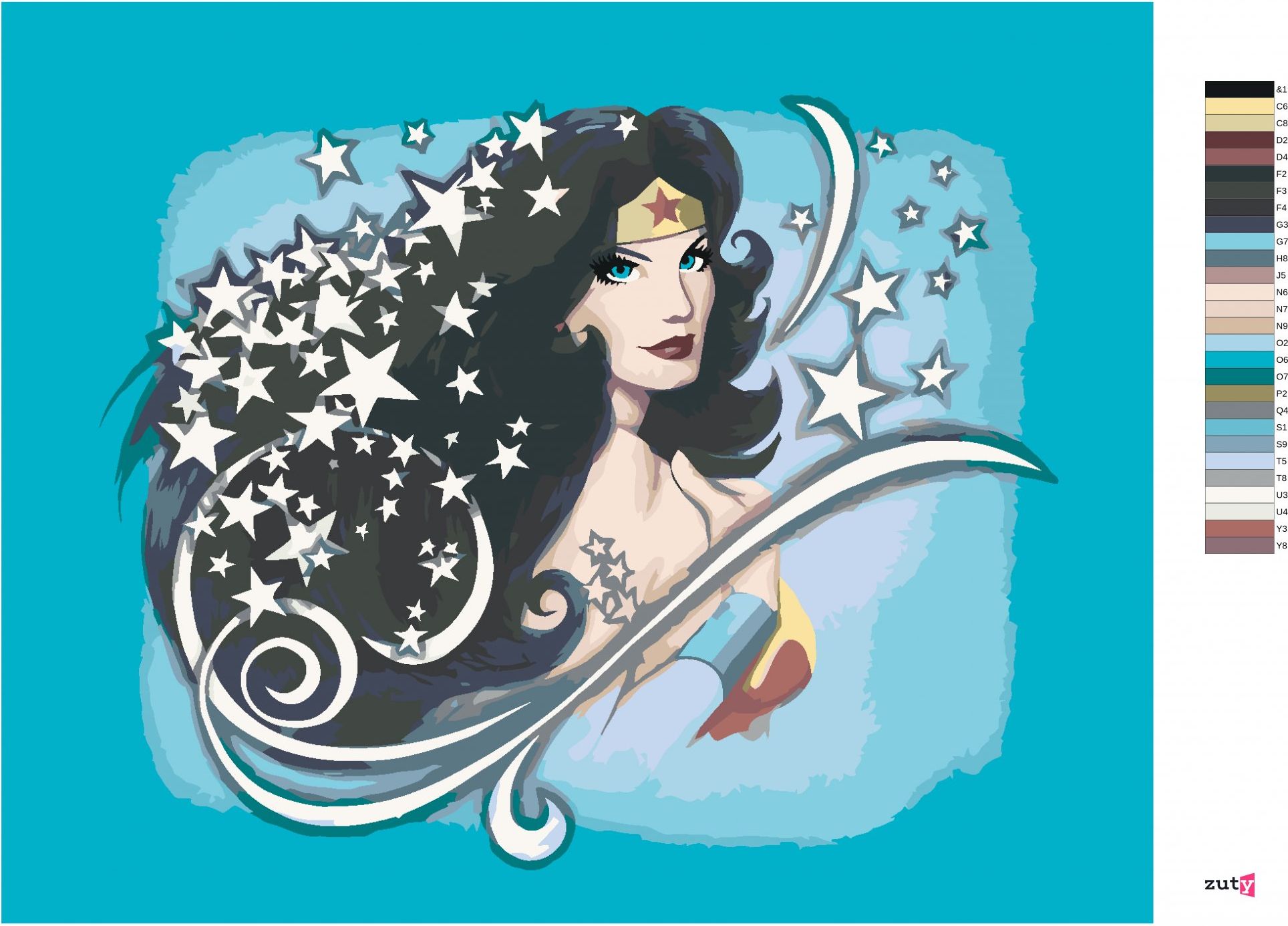 zuty Malování podle čísel - HVĚZDNÁ WONDER WOMAN - Rozměr: 40x50 cm, Rámování: Varianta: bez rámu a bez vypnutí plátna - obrázek 2