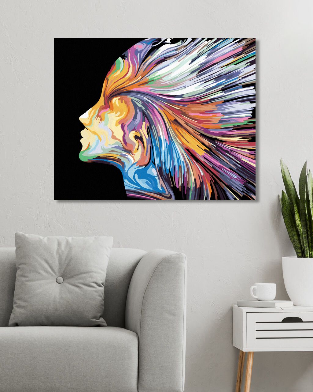 zuty Malování podle čísel - ŽENA S BAREVNÝMI PRUHY - Rozměr: 40x50 cm, Rámování: Varianta: vypnuté plátno na rám - obrázek 8