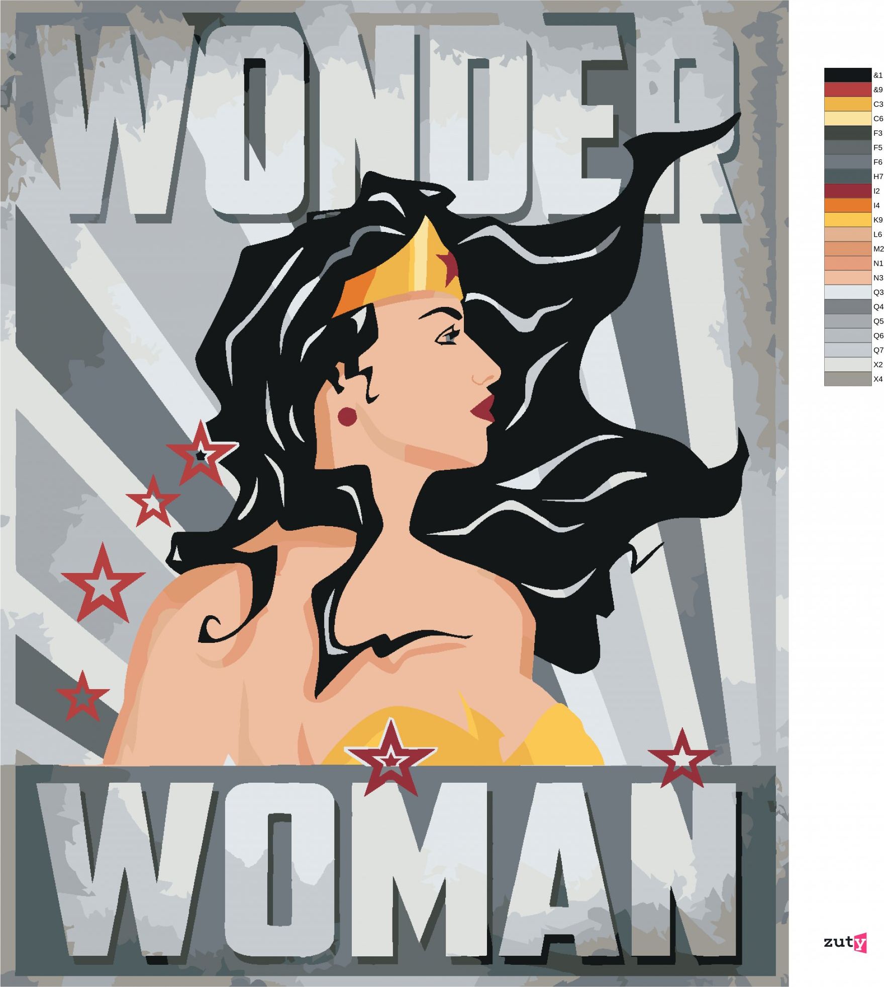 zuty Malování podle čísel - WONDER WOMAN HVĚZDA II - Rozměr: 40x50 cm, Rámování: Varianta: bez rámu a bez vypnutí plátna - obrázek 7
