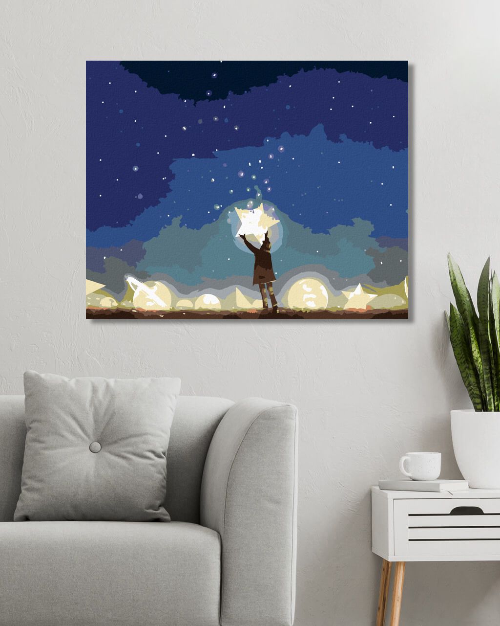 zuty Malování podle čísel - CHLAPEC MEZI ZÁŘÍCÍMI PLANETAMI - Rozměr: 40x50 cm, Rámování: Varianta: vypnuté plátno na rám - obrázek 8