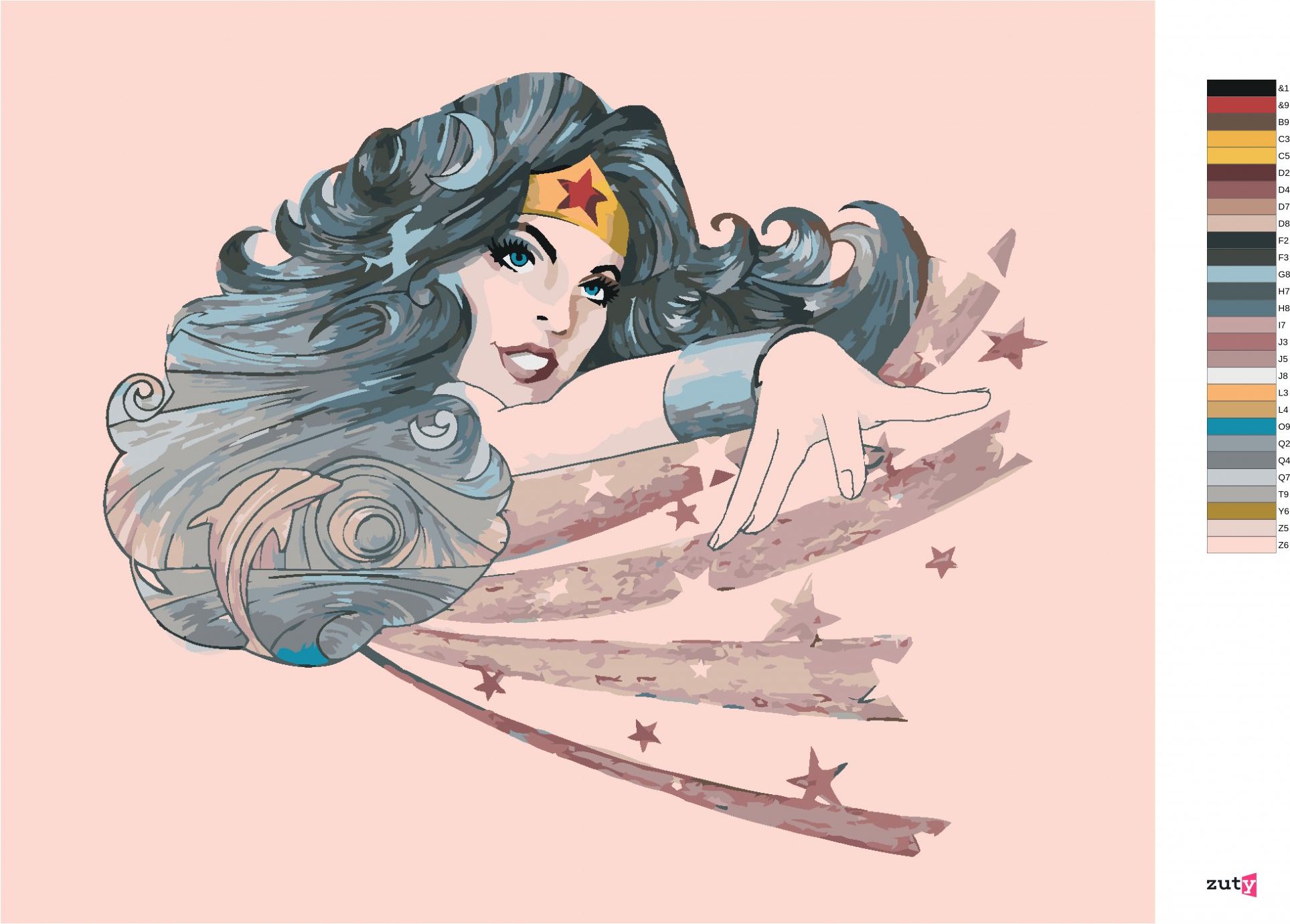 zuty Malování podle čísel - ABSTRAKTNÍ WONDER WOMAN - Rozměr: 40x50 cm, Rámování: Varianta: vypnuté plátno na rám - obrázek 2