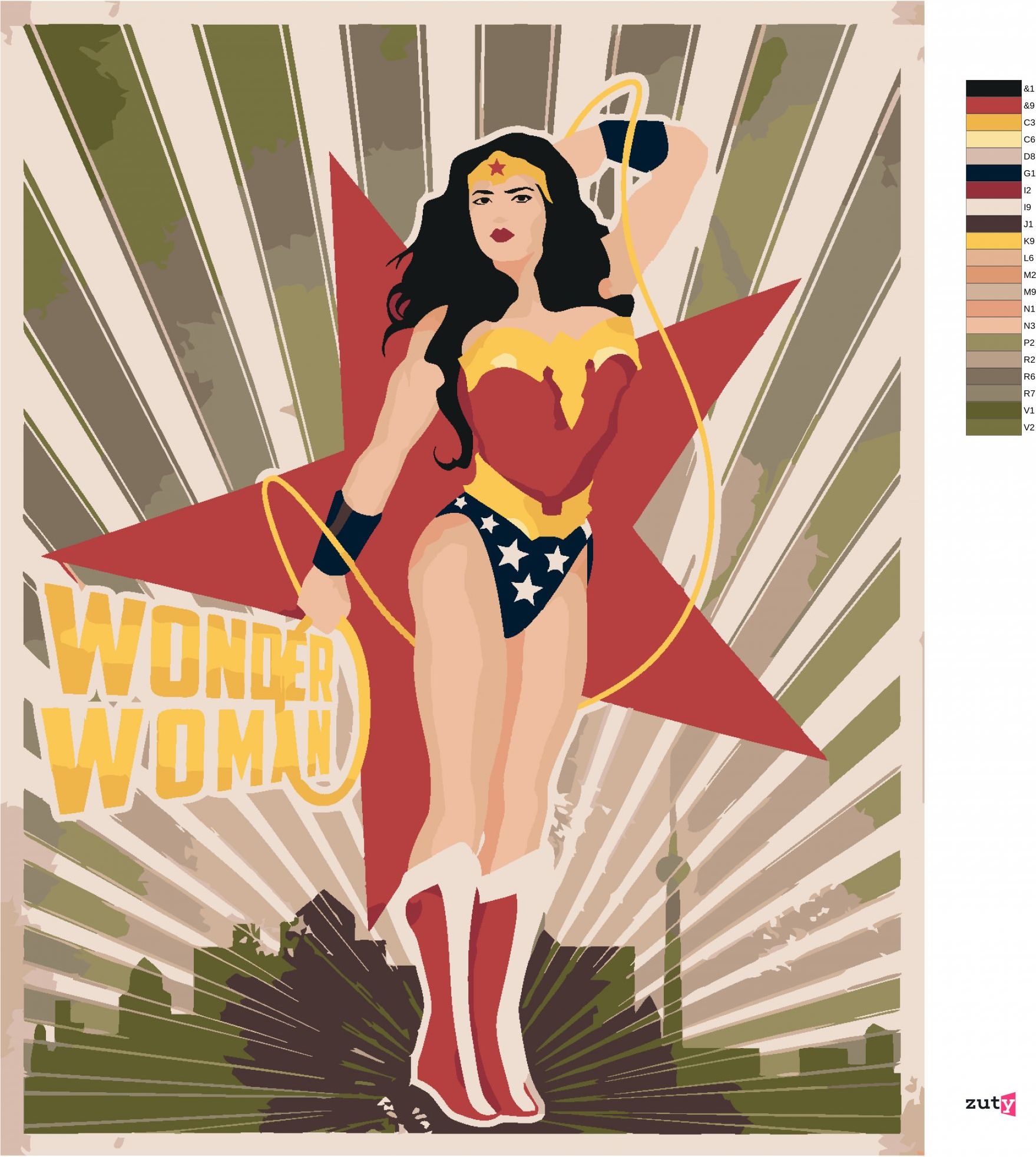 zuty Malování podle čísel - WONDER WOMAN HVĚZDA - Rozměr: 40x50 cm, Rámování: Varianta: bez rámu a bez vypnutí plátna - obrázek 3