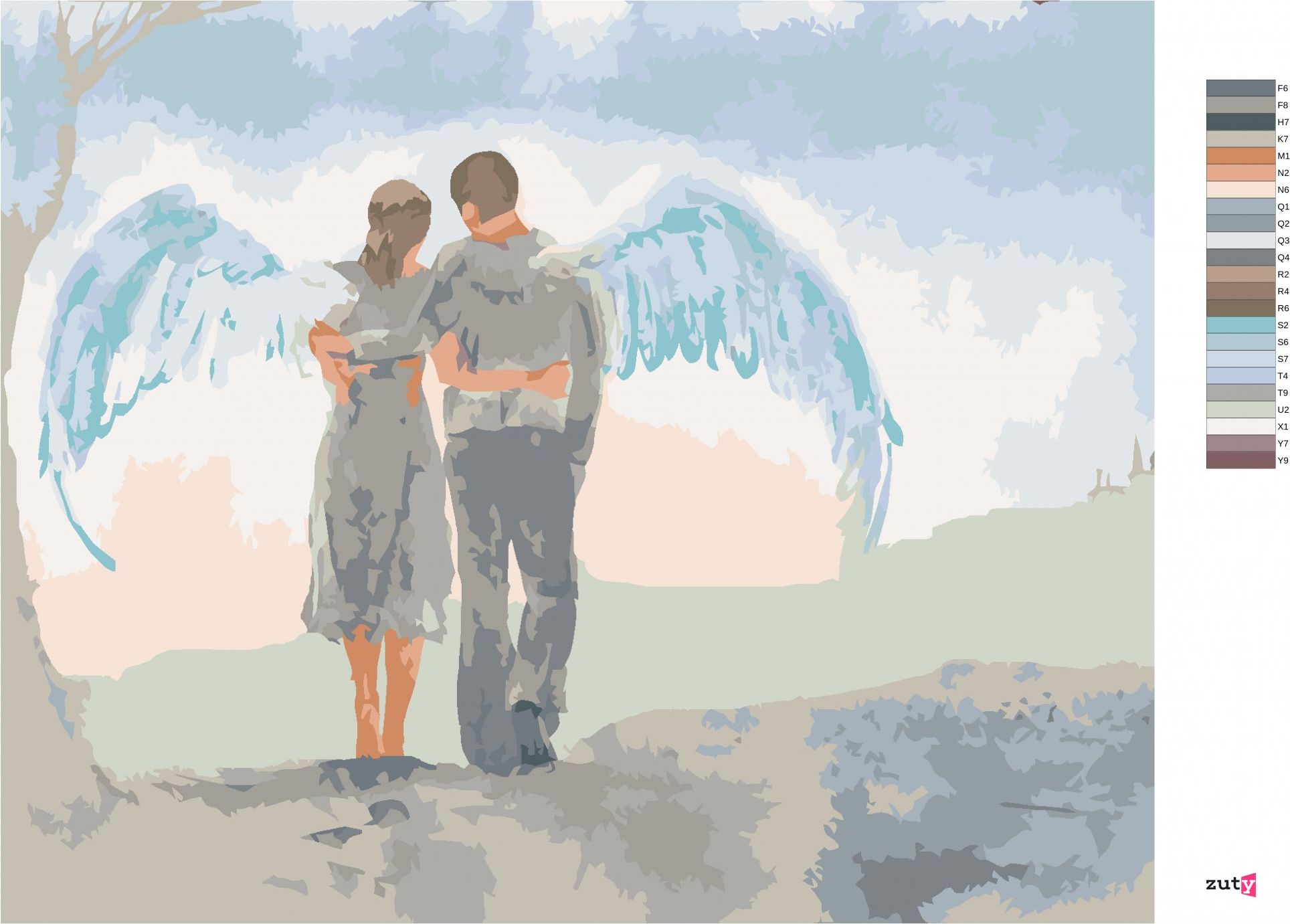 zuty Malování podle čísel - ŽENA S MUŽEM A KŘÍDLY - Rozměr: 40x50 cm, Rámování: Varianta: bez rámu a bez vypnutí plátna - obrázek 6