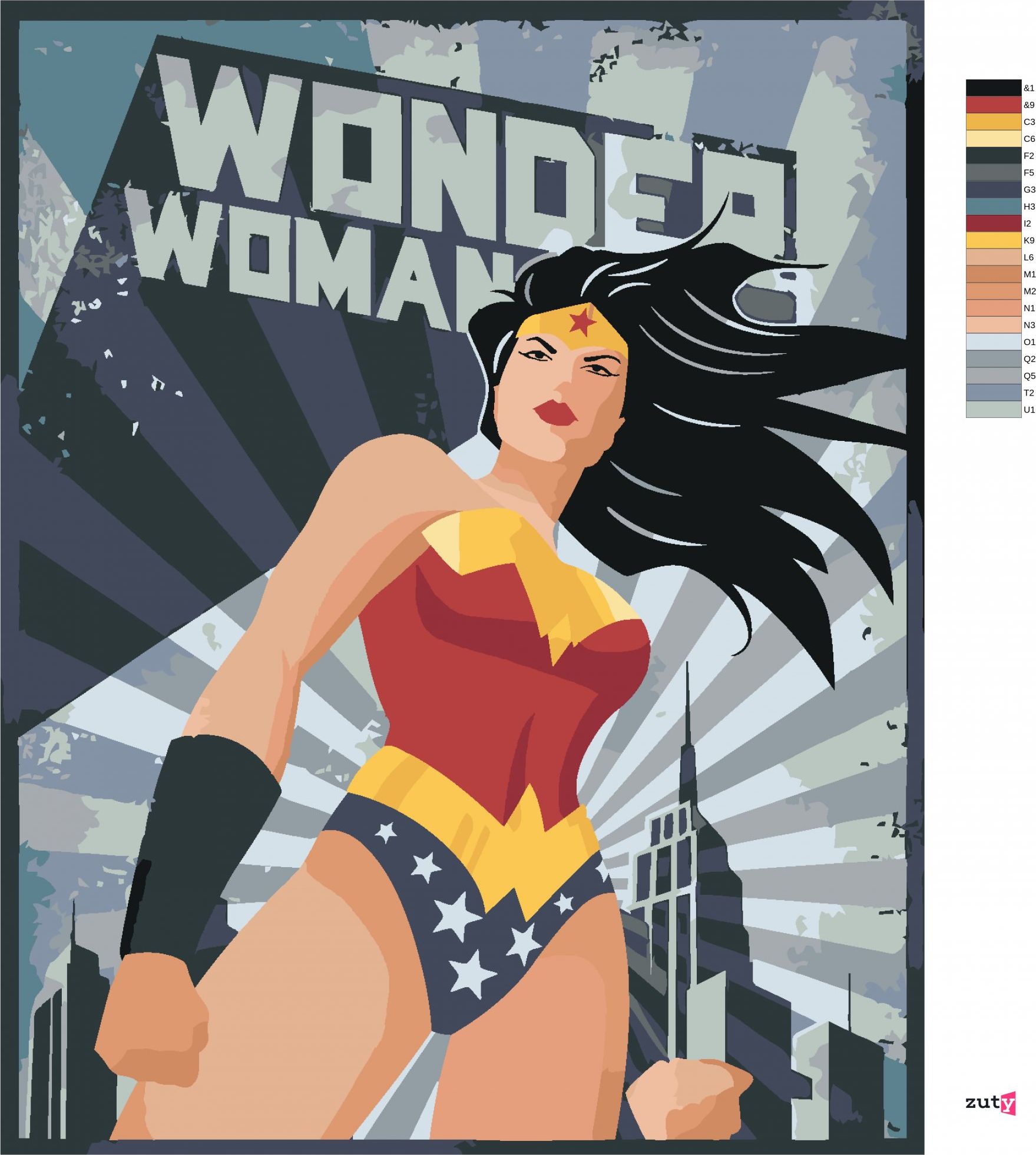 zuty Malování podle čísel - WONDER WOMAN HVĚZDA III - Rozměr: 40x50 cm, Rámování: Varianta: bez rámu a bez vypnutí plátna - obrázek 2