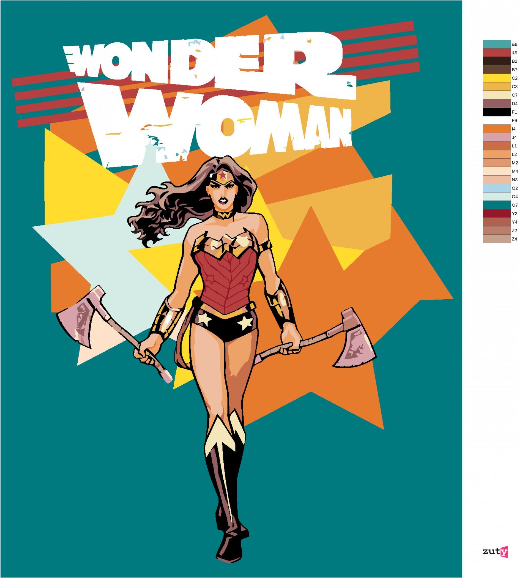 zuty Malování podle čísel - WONDER WOMAN A SEKERA PLAKÁT - Rozměr: 40x50 cm, Rámování: Varianta: vypnuté plátno na rám - obrázek 6