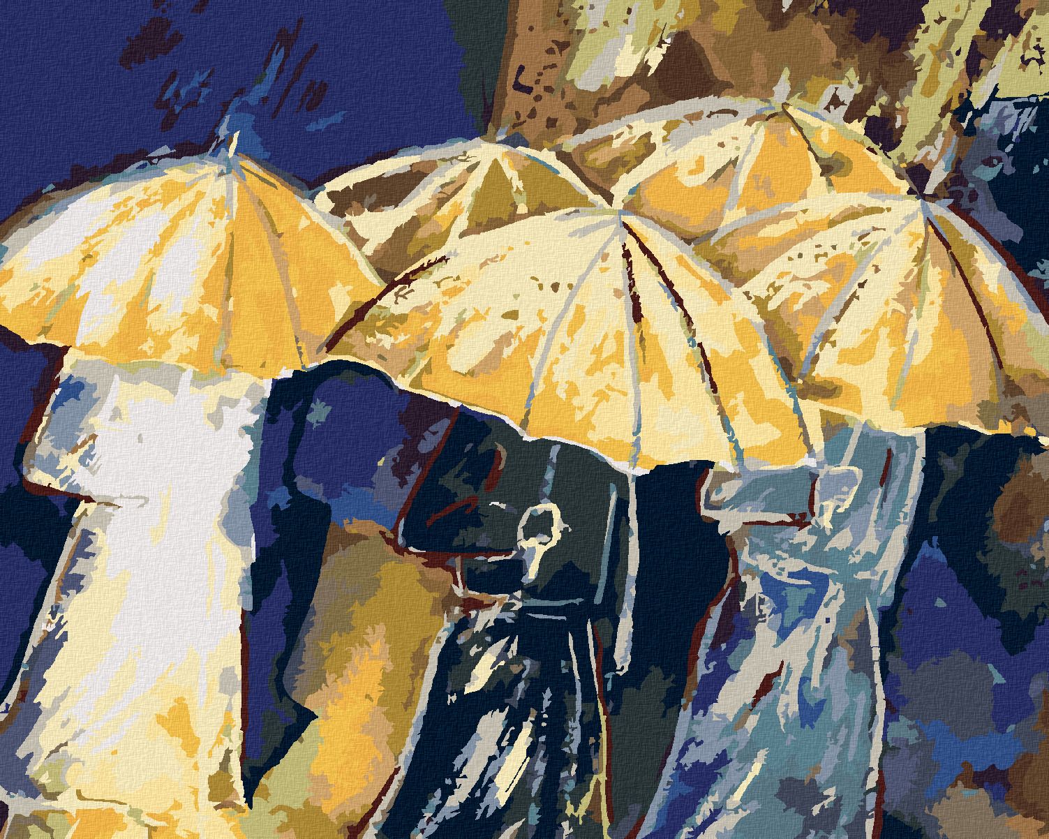 zuty Malování podle čísel - LIDÉ SE ZLATÝMI DEŠTNÍKY - Rozměr: 40x50 cm, Rámování: Varianta: bez rámu a bez vypnutí plátna - obrázek 1