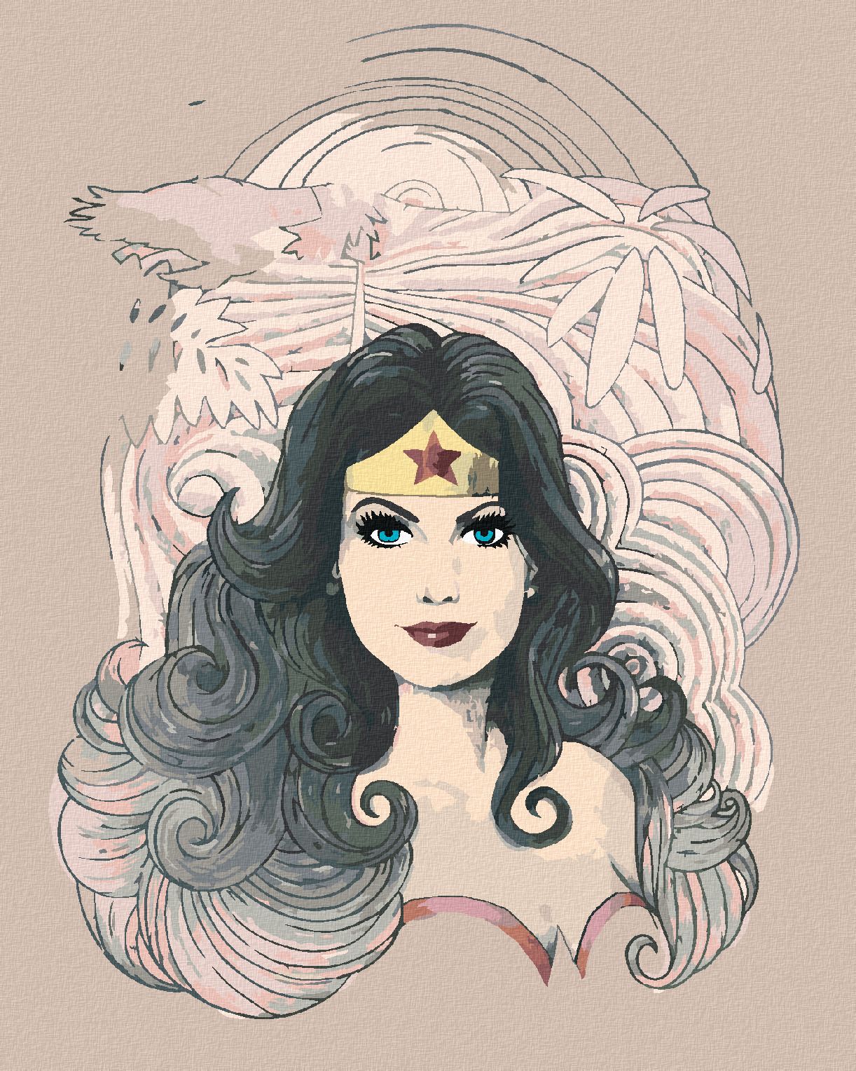 zuty Malování podle čísel - KRESLENÁ WONDER WOMAN - Rozměr: 40x50 cm, Rámování: Varianta: vypnuté plátno na rám - obrázek 1