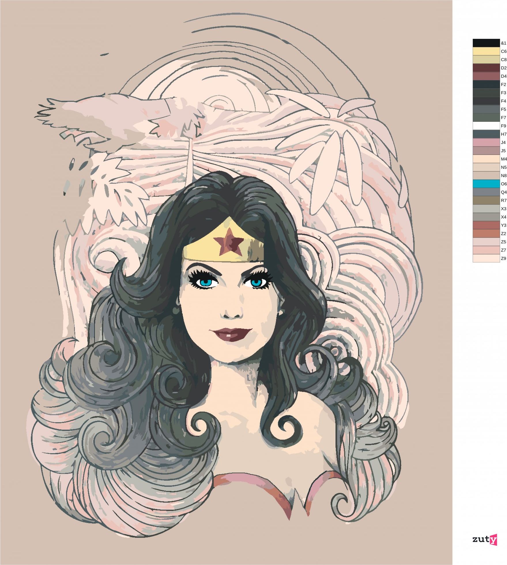zuty Malování podle čísel - KRESLENÁ WONDER WOMAN - Rozměr: 40x50 cm, Rámování: Varianta: vypnuté plátno na rám - obrázek 2