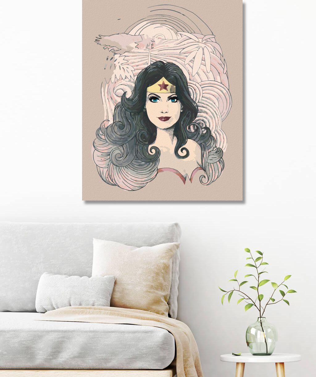 zuty Malování podle čísel - KRESLENÁ WONDER WOMAN - Rozměr: 40x50 cm, Rámování: Varianta: vypnuté plátno na rám - obrázek 5