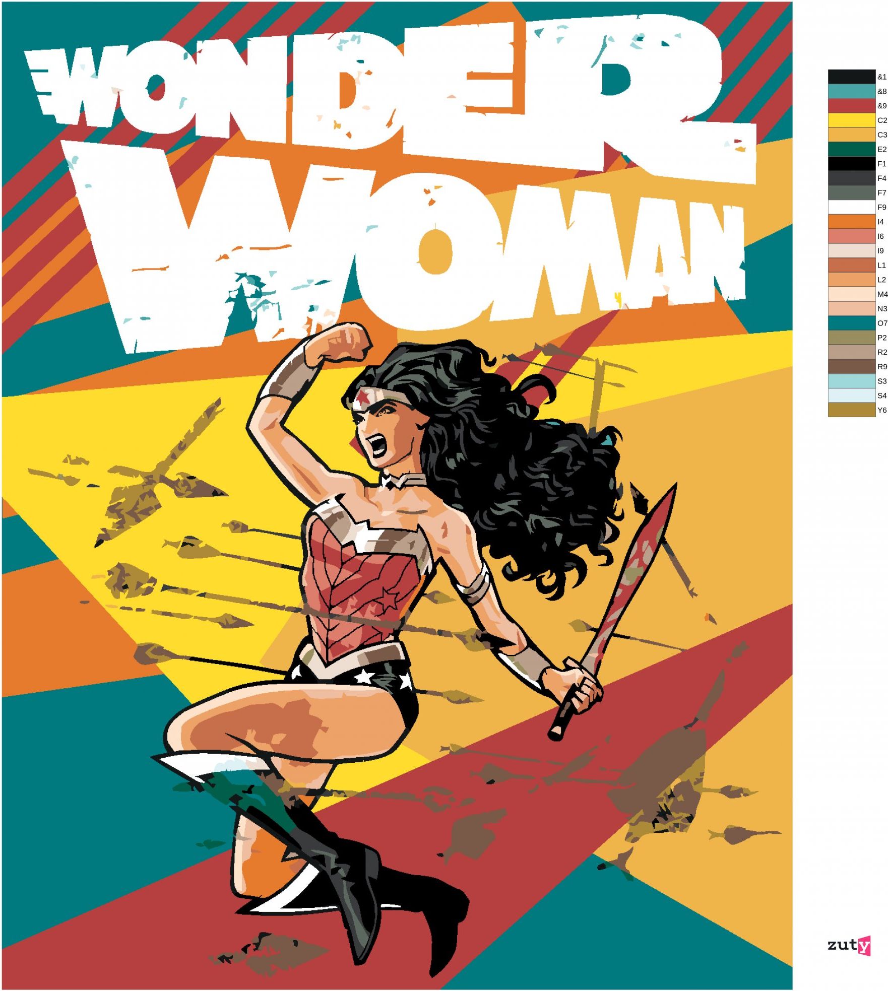 zuty Malování podle čísel - WONDER WOMAN A ŠÍPY PLAKÁT - Rozměr: 40x50 cm, Rámování: Varianta: vypnuté plátno na rám - obrázek 8
