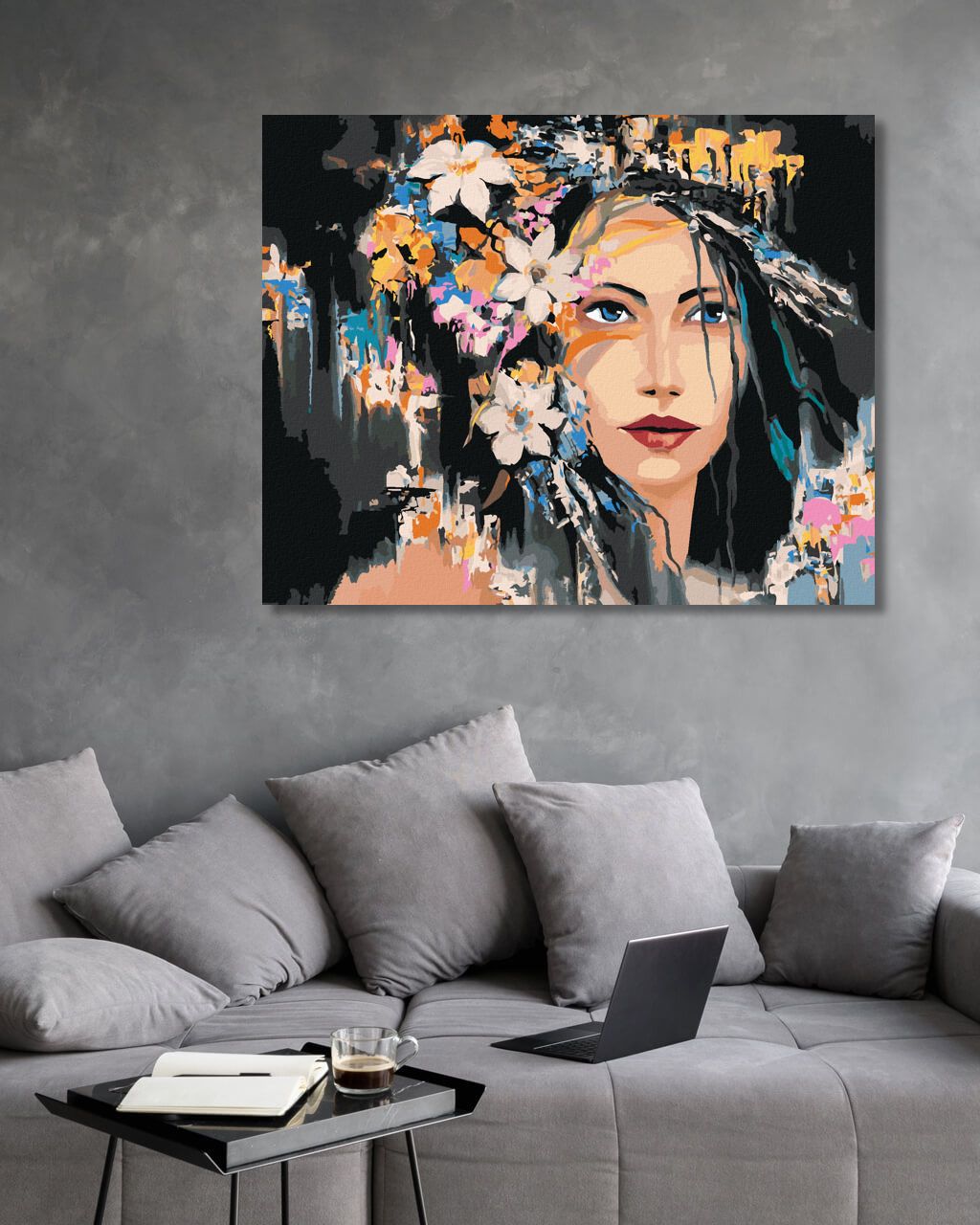 zuty Malování podle čísel - ČERNOVLASÁ ŽENA S KVĚTINAMI - Rozměr: 40x50 cm, Rámování: Varianta: bez rámu a bez vypnutí plátna - obrázek 8