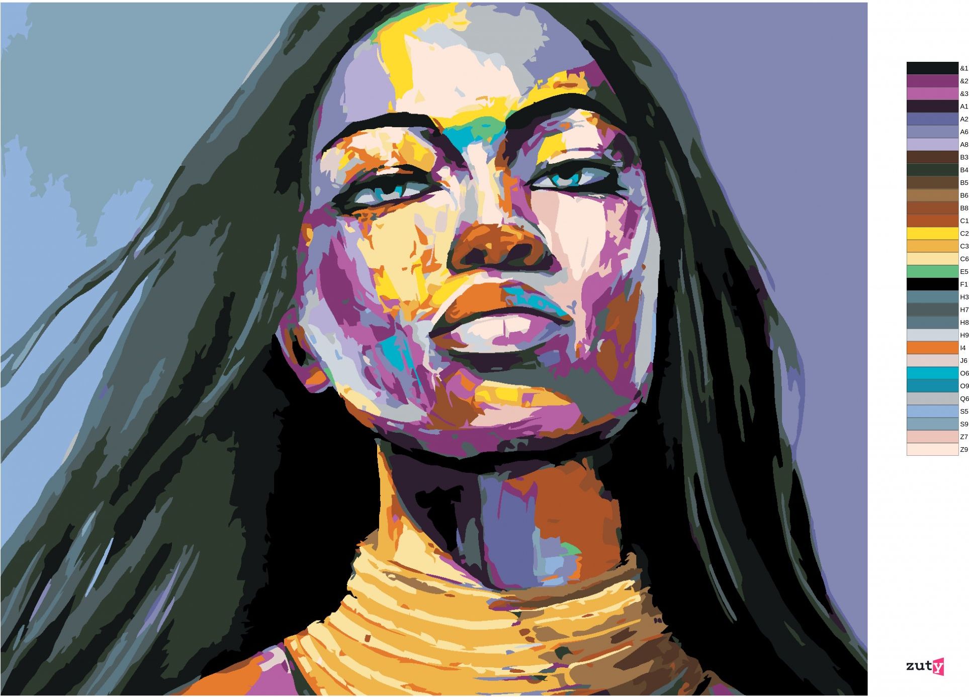 zuty Malování podle čísel - BAREVNÝ PORTRÉT ŽENY VYJADŘUJÍCÍ EMOCE - Rozměr: 40x50 cm, Rámování: Varianta: bez rámu a bez vypnutí plátna - obrázek 9