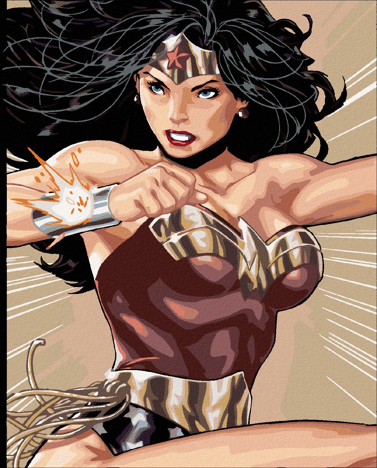 zuty Malování podle čísel - WONDER WOMAN ROZEVLÁTÉ VLASY - Rozměr: 40x50 cm, Rámování: Varianta: bez rámu a bez vypnutí plátna - obrázek 1