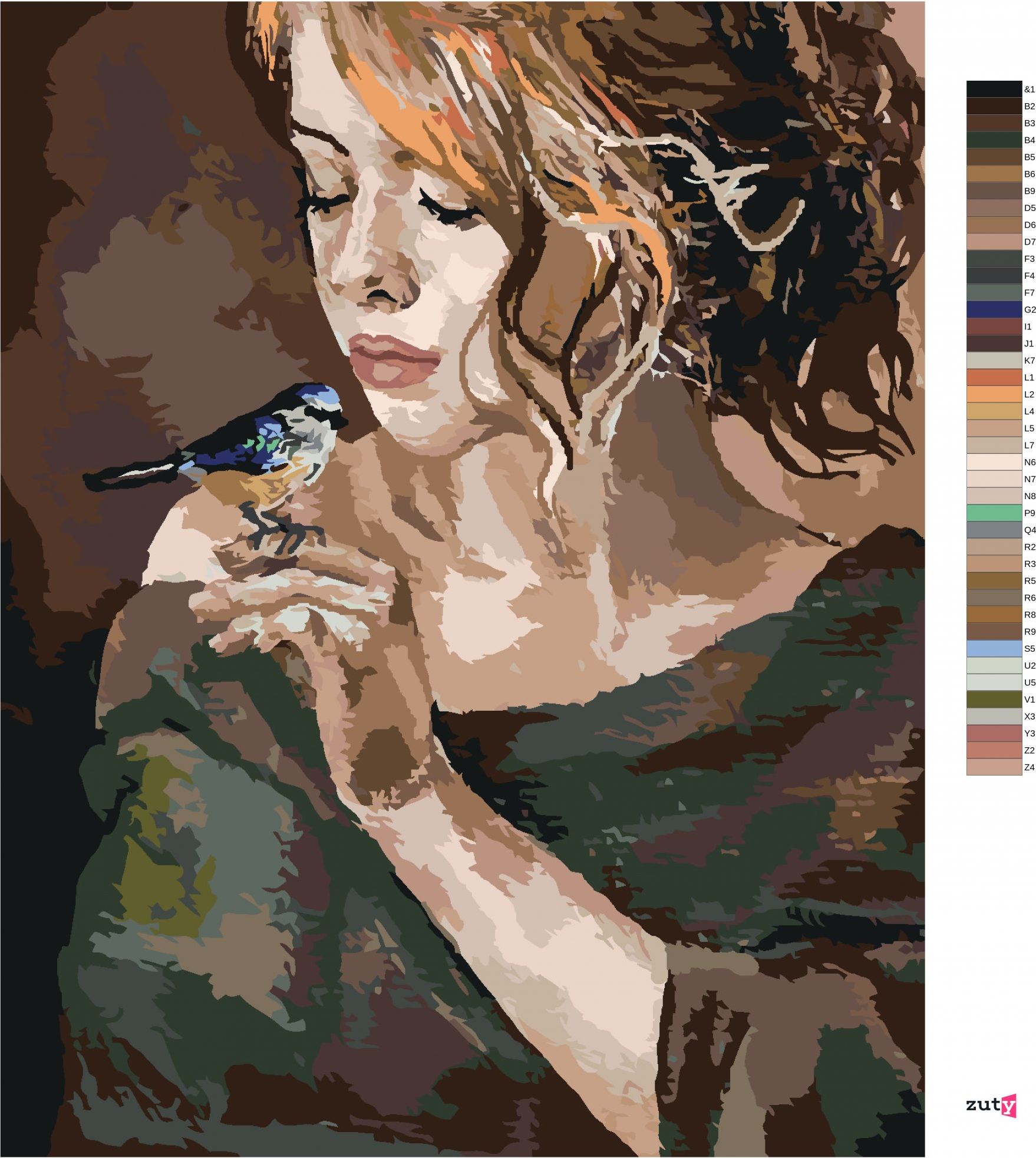 zuty Malování podle čísel - DÍVKA S PTÁČKEM - Rozměr: 40x50 cm, Rámování: Varianta: bez rámu a bez vypnutí plátna - obrázek 2