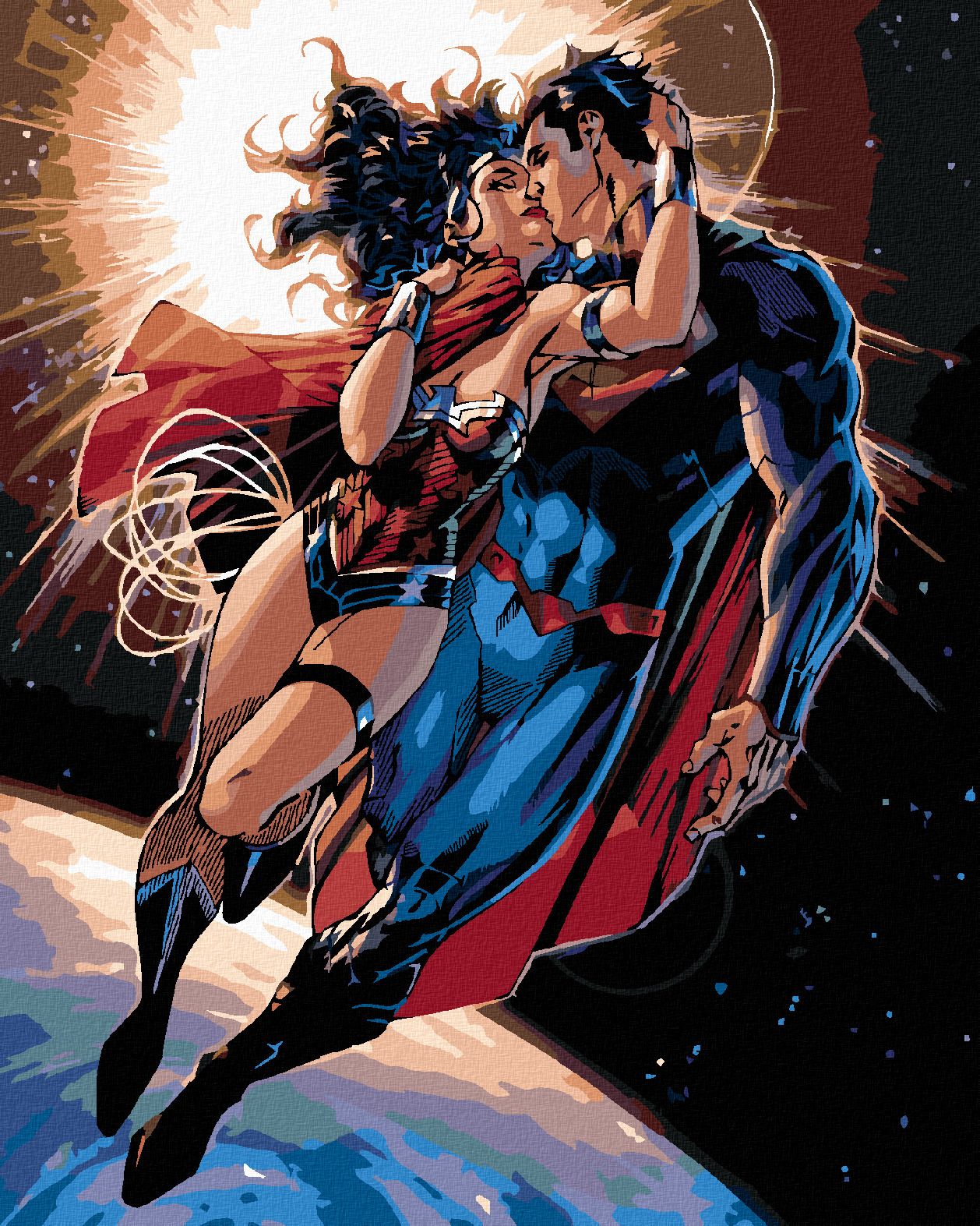 zuty Malování podle čísel - WONDER WOMAN A SUPERMAN LETÍ - Rozměr: 40x50 cm, Rámování: Varianta: vypnuté plátno na rám - obrázek 1