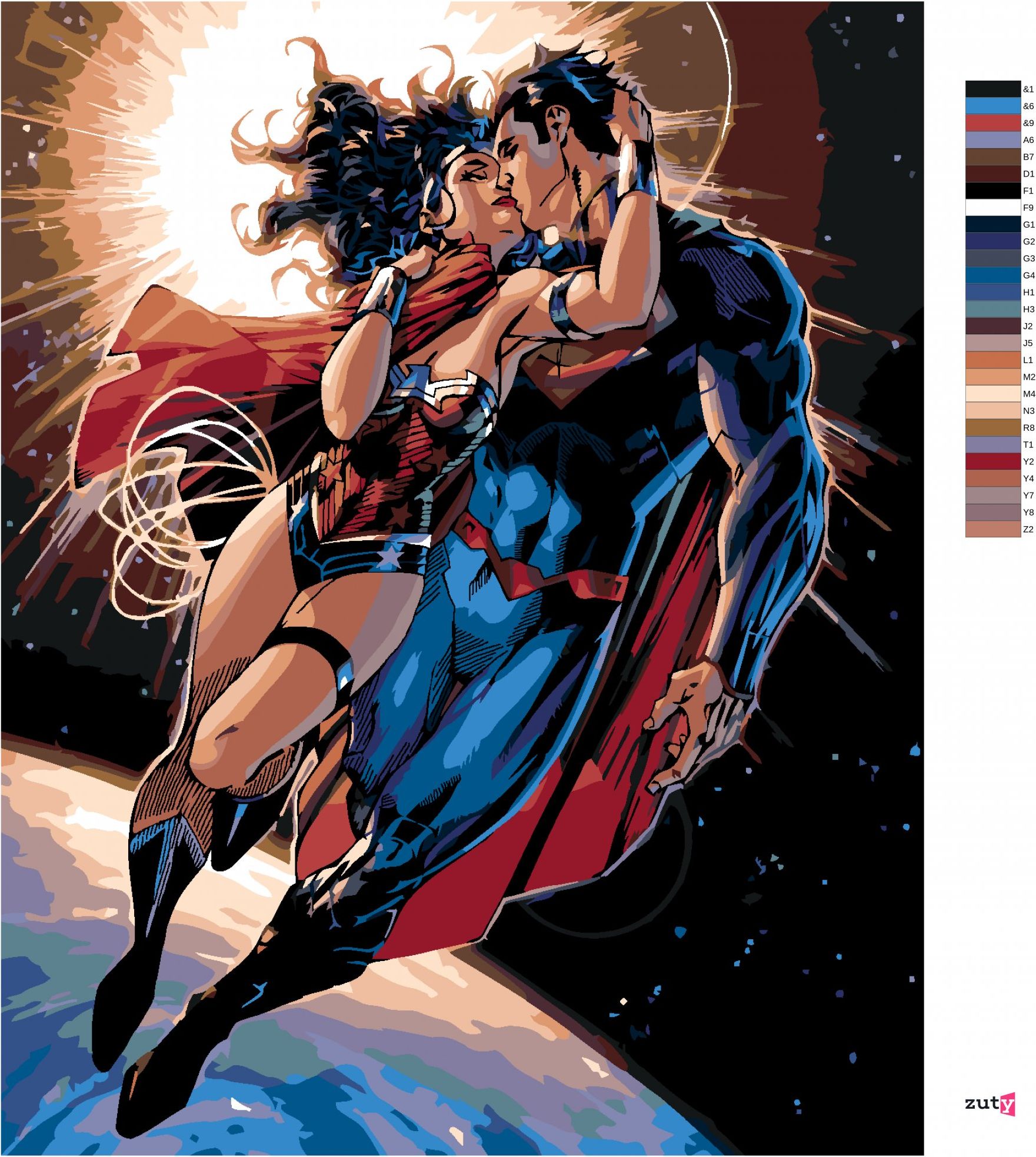 zuty Malování podle čísel - WONDER WOMAN A SUPERMAN LETÍ - Rozměr: 40x50 cm, Rámování: Varianta: vypnuté plátno na rám - obrázek 4