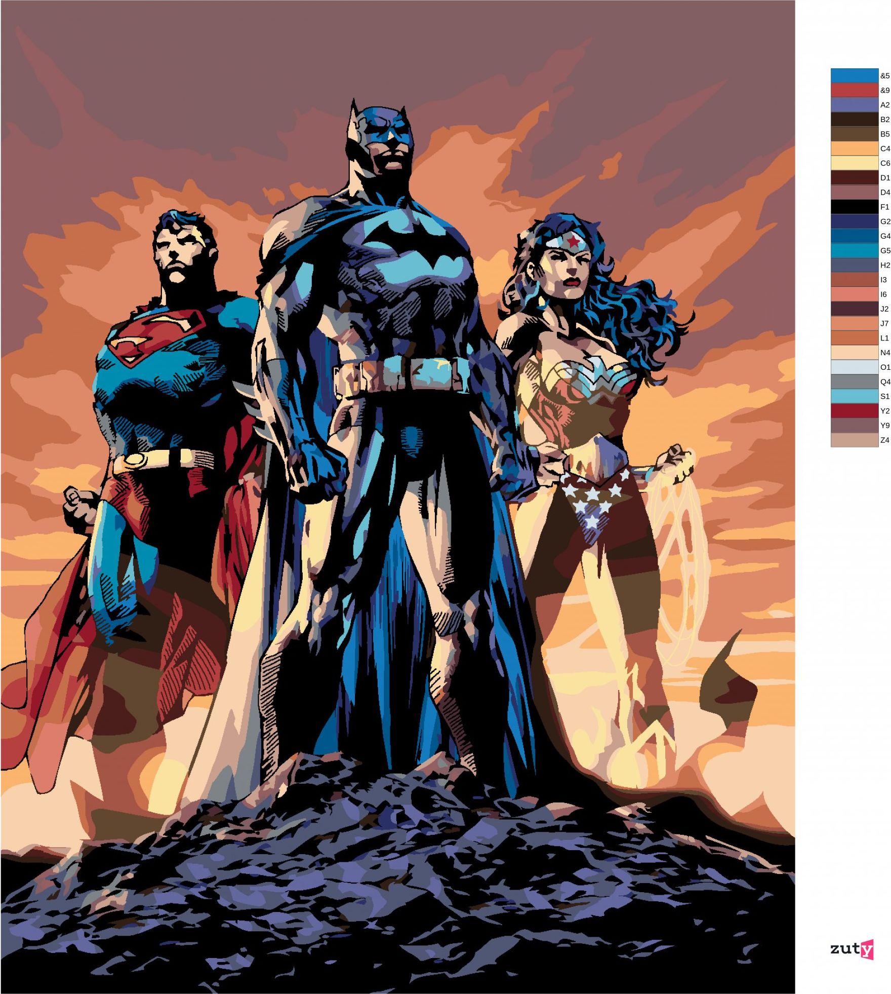 zuty Malování podle čísel - WONDER WOMAN, BATMAN A SUPERMAN - Rozměr: 40x50 cm, Rámování: Varianta: bez rámu a bez vypnutí plátna - obrázek 7