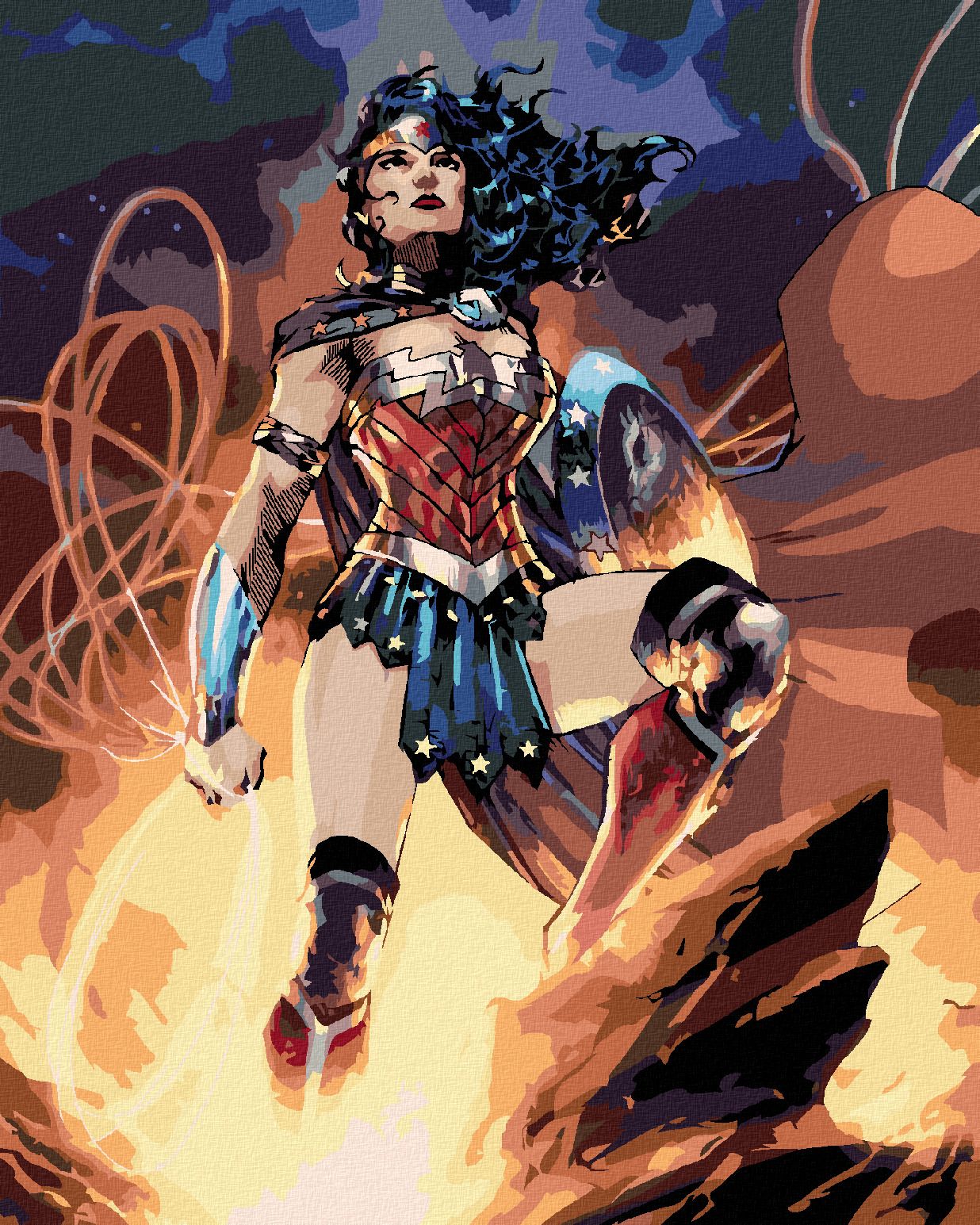 zuty Malování podle čísel - WONDER WOMAN NA SKÁLE - Rozměr: 40x50 cm, Rámování: Varianta: bez rámu a bez vypnutí plátna - obrázek 1