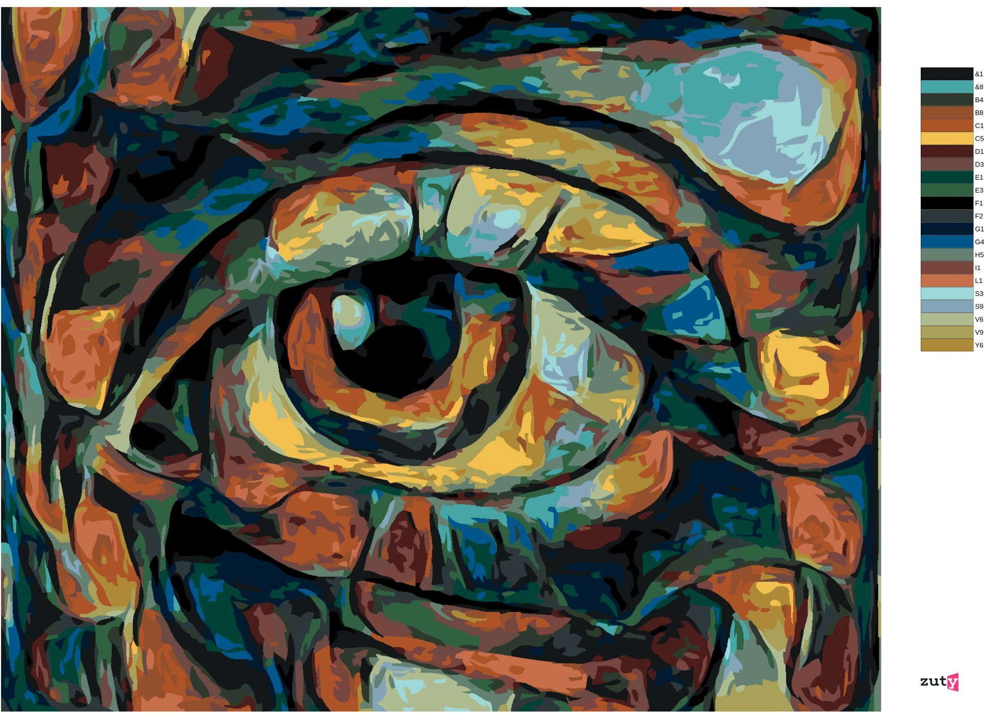 zuty Malování podle čísel - ABSTRAKTNÍ OKO V TMAVÝCH TÓNECH - Rozměr: 40x50 cm, Rámování: Varianta: vypnuté plátno na rám - obrázek 3