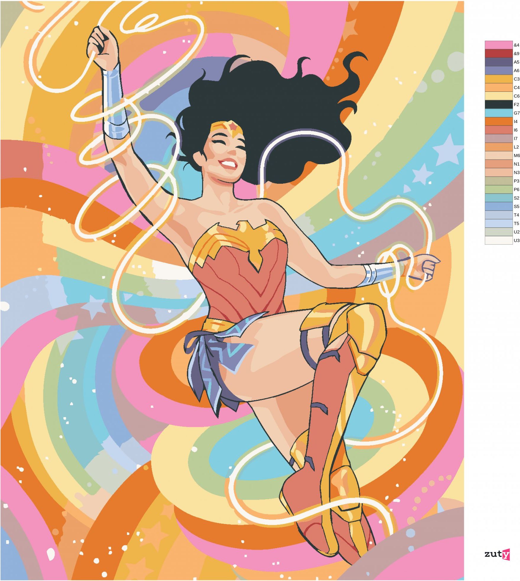 zuty Malování podle čísel - WONDER WOMAN DUHOVÁ - Rozměr: 40x50 cm, Rámování: Varianta: bez rámu a bez vypnutí plátna - obrázek 10