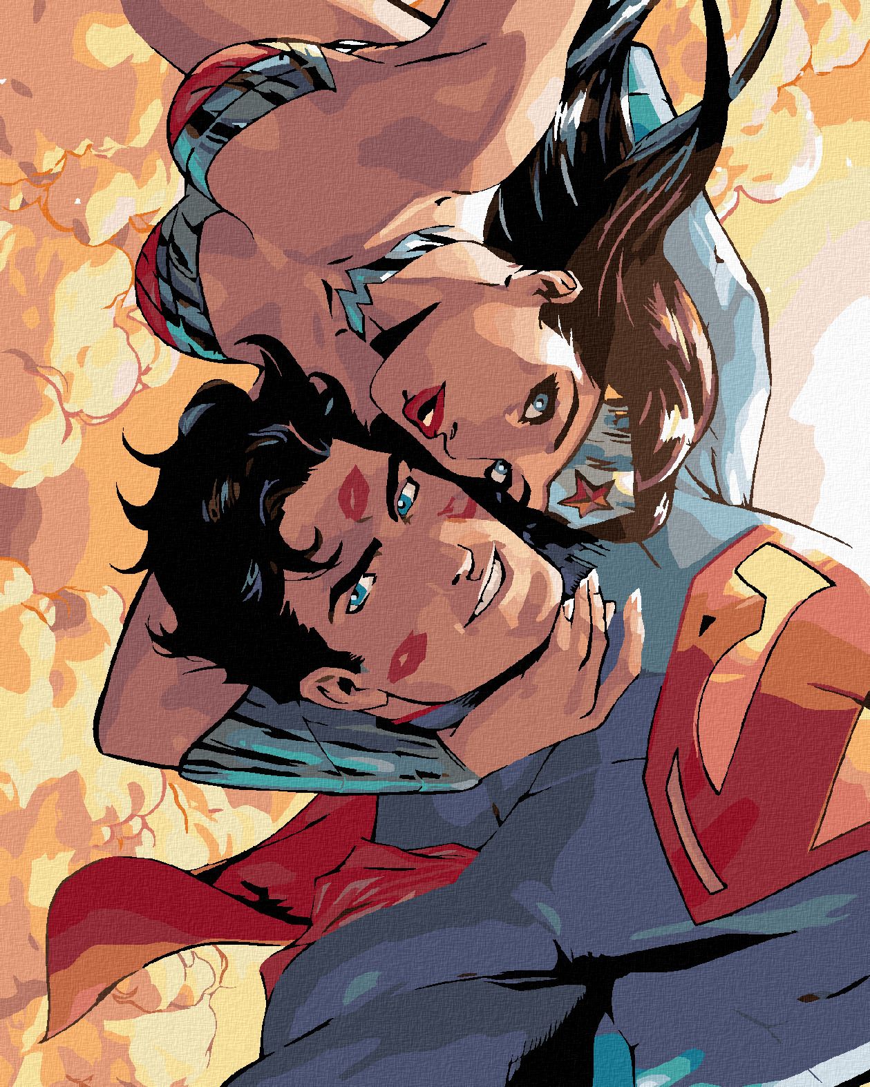 zuty Malování podle čísel - WONDER WOMAN A SUPERMAN SELFIE - Rozměr: 40x50 cm, Rámování: Varianta: bez rámu a bez vypnutí plátna - obrázek 1
