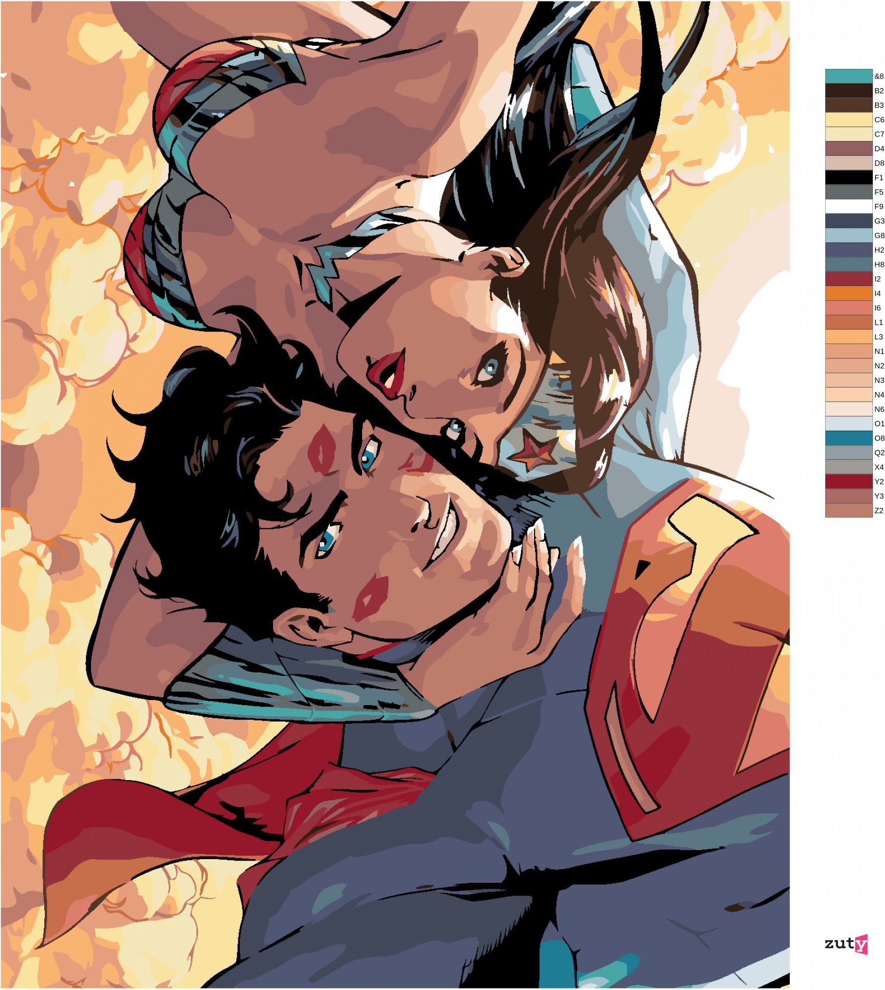 zuty Malování podle čísel - WONDER WOMAN A SUPERMAN SELFIE - Rozměr: 40x50 cm, Rámování: Varianta: bez rámu a bez vypnutí plátna - obrázek 9