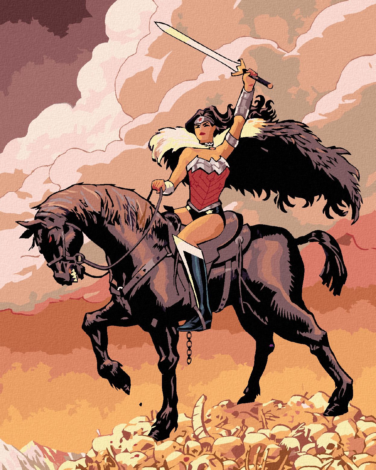 zuty Malování podle čísel - WONDER WOMAN NA KONI - Rozměr: 40x50 cm, Rámování: Varianta: bez rámu a bez vypnutí plátna - obrázek 1