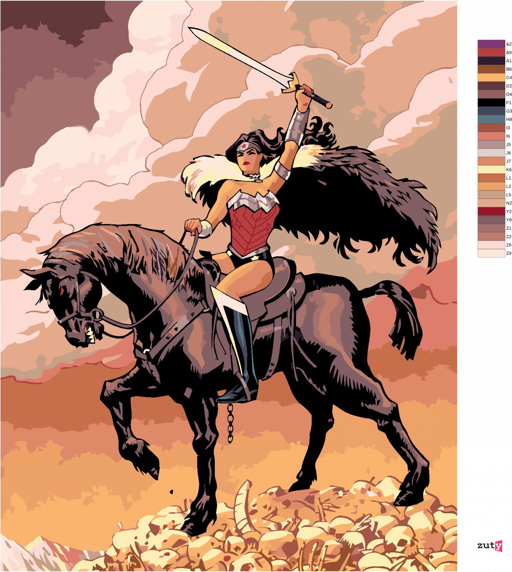 zuty Malování podle čísel - WONDER WOMAN NA KONI - Rozměr: 40x50 cm, Rámování: Varianta: vypnuté plátno na rám - obrázek 8