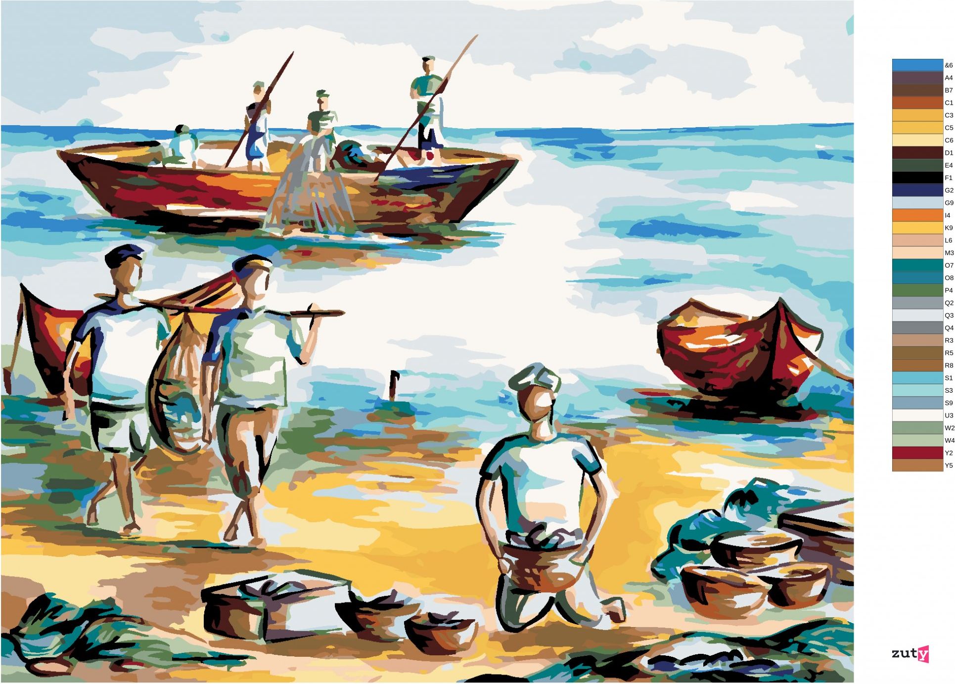 zuty Malování podle čísel - RYBÁŘI NA POBŘEŽÍ - Rozměr: 40x50 cm, Rámování: Varianta: bez rámu a bez vypnutí plátna - obrázek 6
