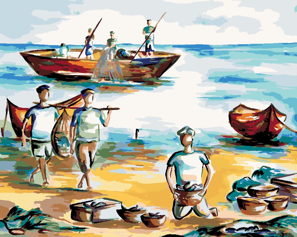 zuty Malování podle čísel - RYBÁŘI NA POBŘEŽÍ - Rozměr: 40x50 cm, Rámování: Varianta: bez rámu a bez vypnutí plátna - obrázek 7