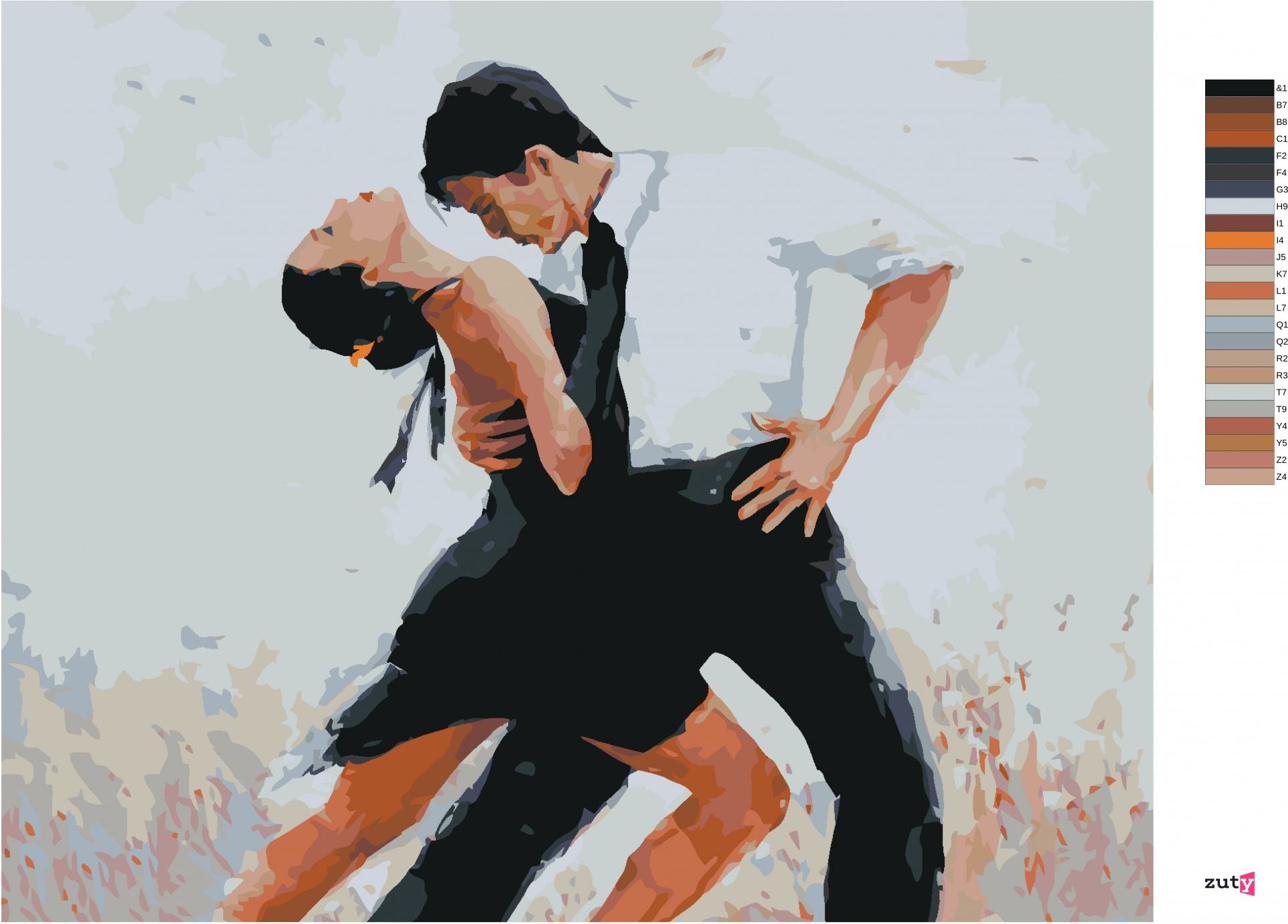 zuty Malování podle čísel - TANEČNÍCI TANČÍCÍ TANGO - Rozměr: 40x50 cm, Rámování: Varianta: vypnuté plátno na rám - obrázek 5