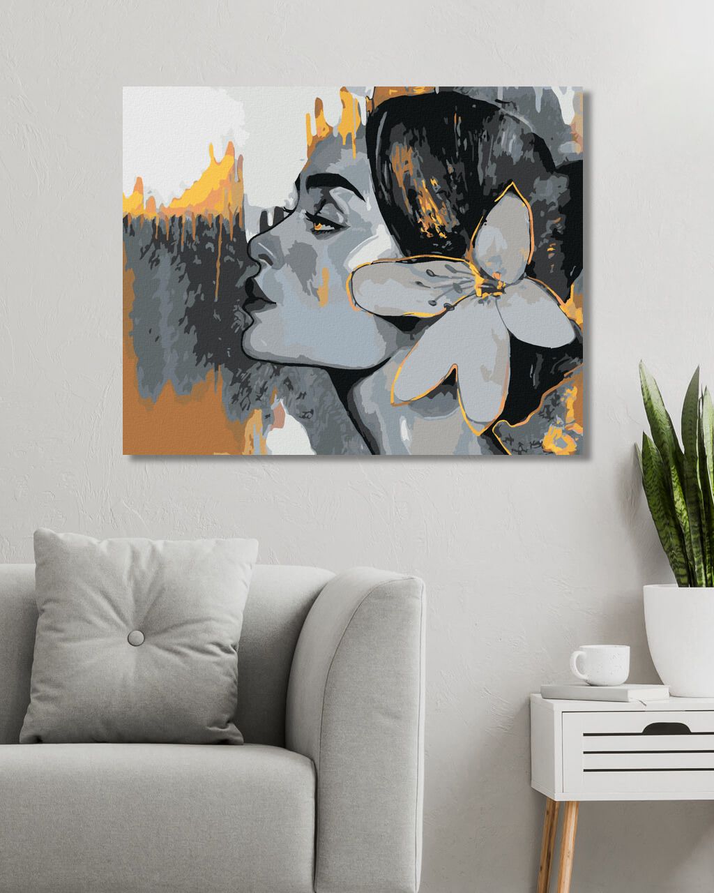 zuty Malování podle čísel - ŽENA NA ŠEDÉM POZADÍ SE ZLATÝMI PRVKY 2 - Rozměr: 40x50 cm, Rámování: Varianta: vypnuté plátno na rám - obrázek 2