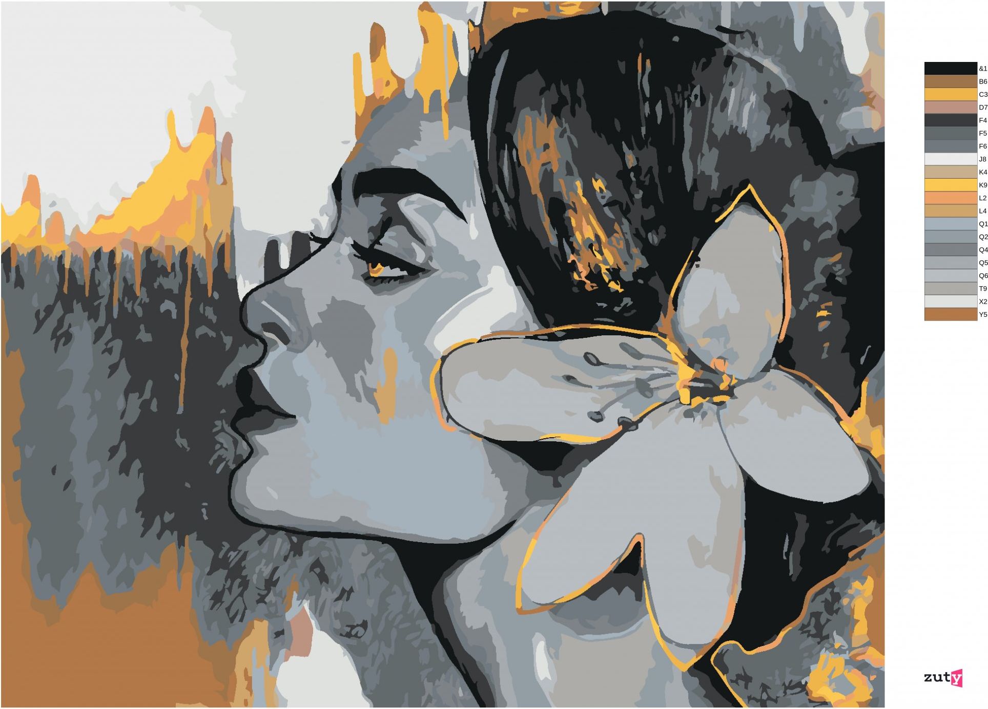 zuty Malování podle čísel - ŽENA NA ŠEDÉM POZADÍ SE ZLATÝMI PRVKY 2 - Rozměr: 40x50 cm, Rámování: Varianta: vypnuté plátno na rám - obrázek 9