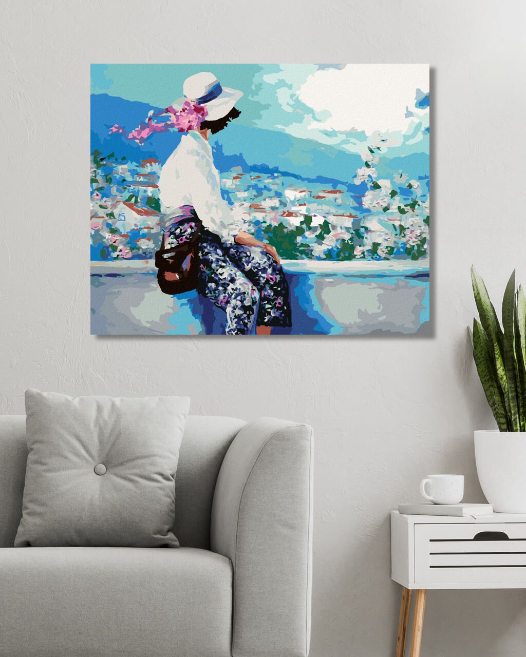 zuty Malování podle čísel - ŽENA SEDÍCÍ NA ZÍDCE - Rozměr: 40x50 cm, Rámování: Varianta: vypnuté plátno na rám - obrázek 2