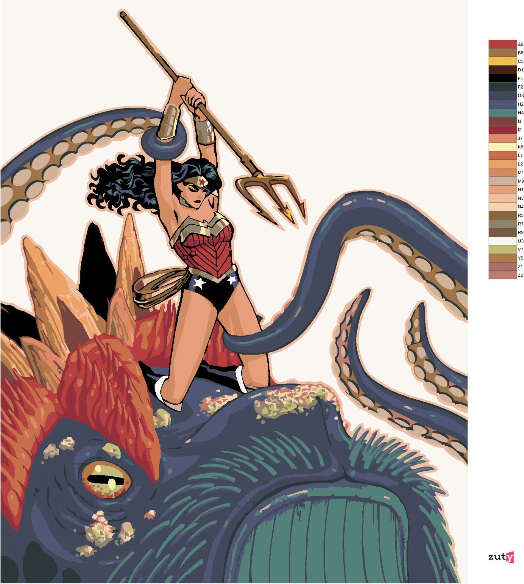zuty Malování podle čísel - WONDER WOMAN A PŘÍŠERA - Rozměr: 40x50 cm, Rámování: Varianta: bez rámu a bez vypnutí plátna - obrázek 3