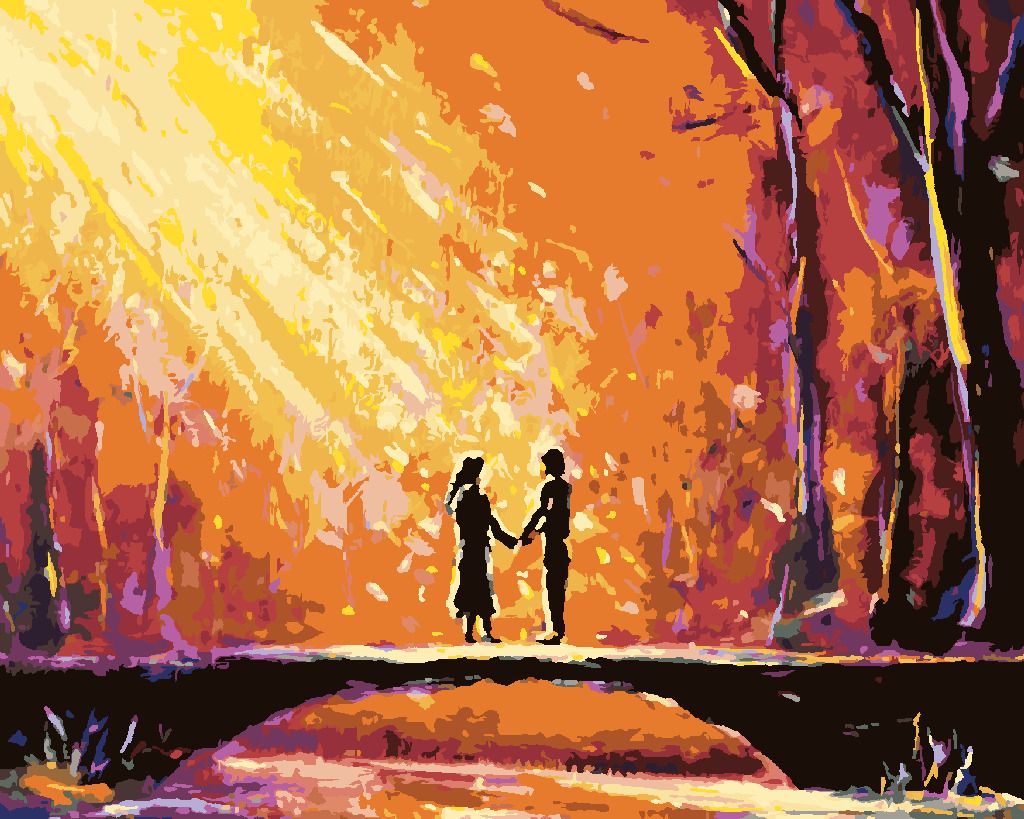 zuty Malování podle čísel - LÁSKA NA DŘEVĚNÉM MOSTĚ - Rozměr: 40x50 cm, Rámování: Varianta: vypnuté plátno na rám - obrázek 3