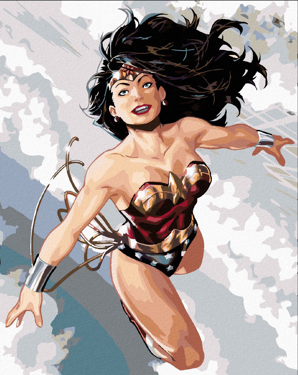 zuty Malování podle čísel - WONDER WOMAN LETÍ - Rozměr: 40x50 cm, Rámování: Varianta: vypnuté plátno na rám - obrázek 1