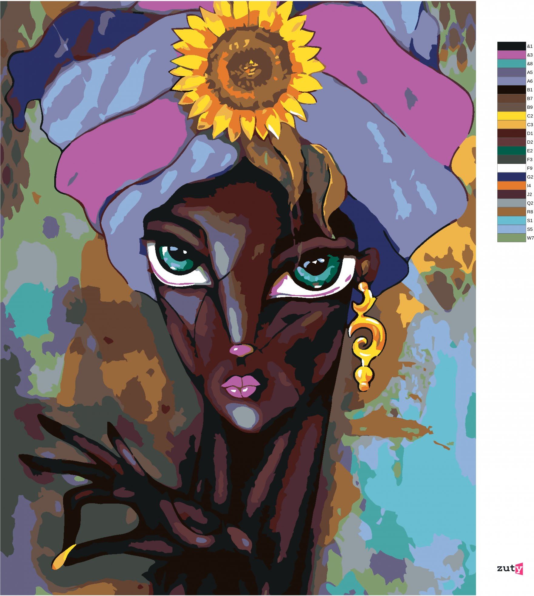 zuty Malování podle čísel - AFRICKÁ ŽENA SE SLUNEČNICÍ - Rozměr: 40x50 cm, Rámování: Varianta: vypnuté plátno na rám - obrázek 7